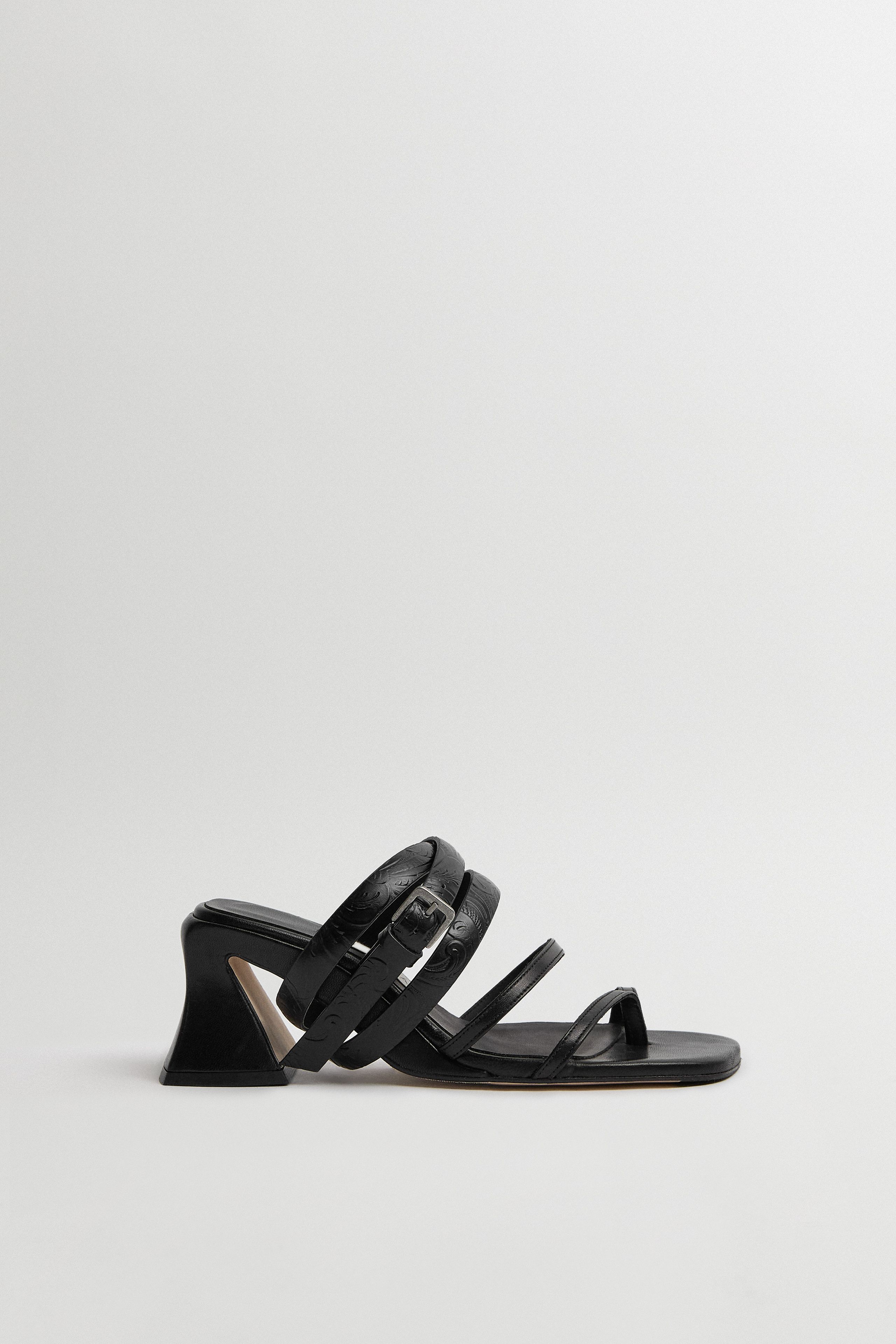 Shantala Black Embossed Belted Sandals | Miista | Designed & Handmade in Europe