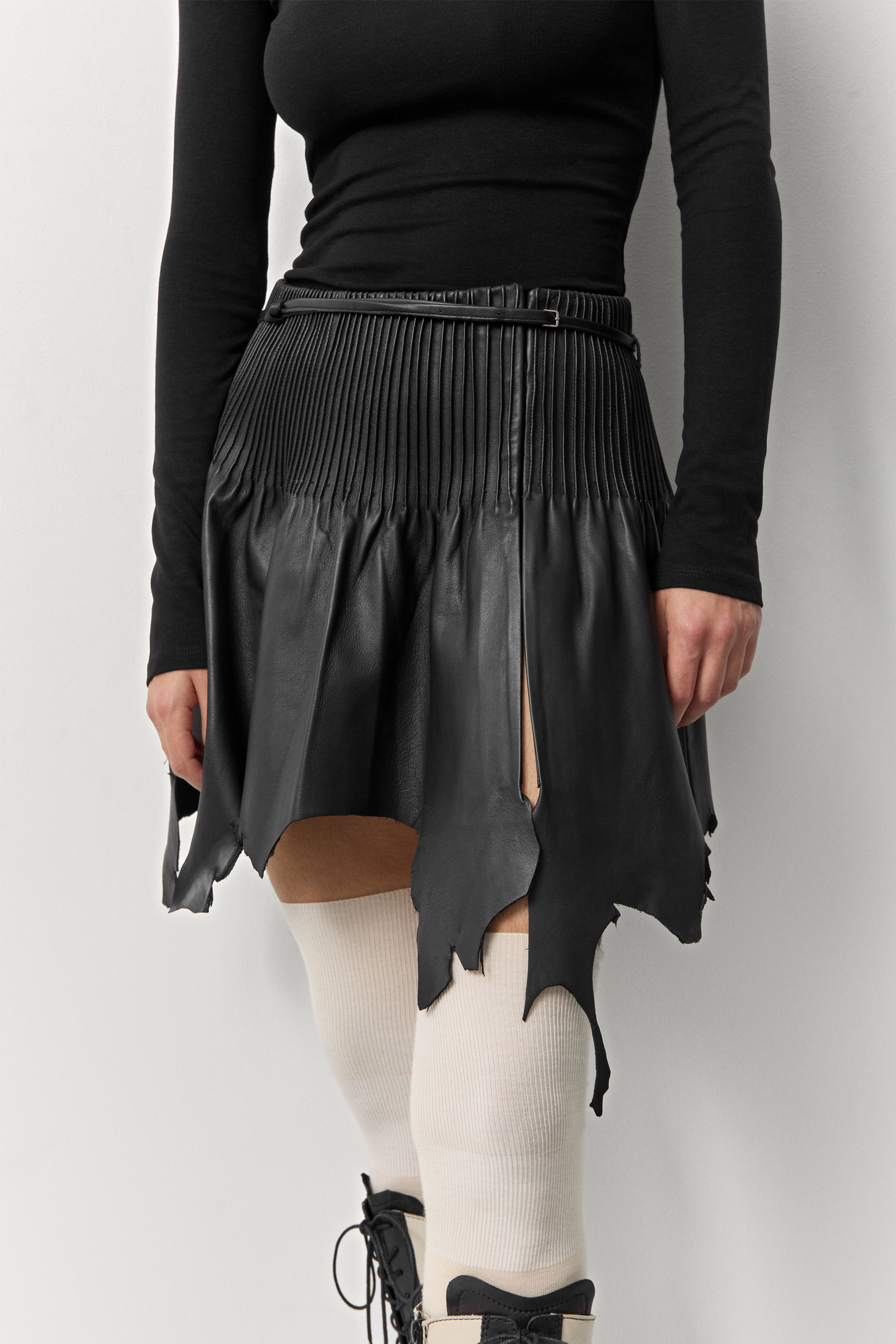 Kalika Black Leather Mini Skirt | Miista | Designed & Handmade in Europe