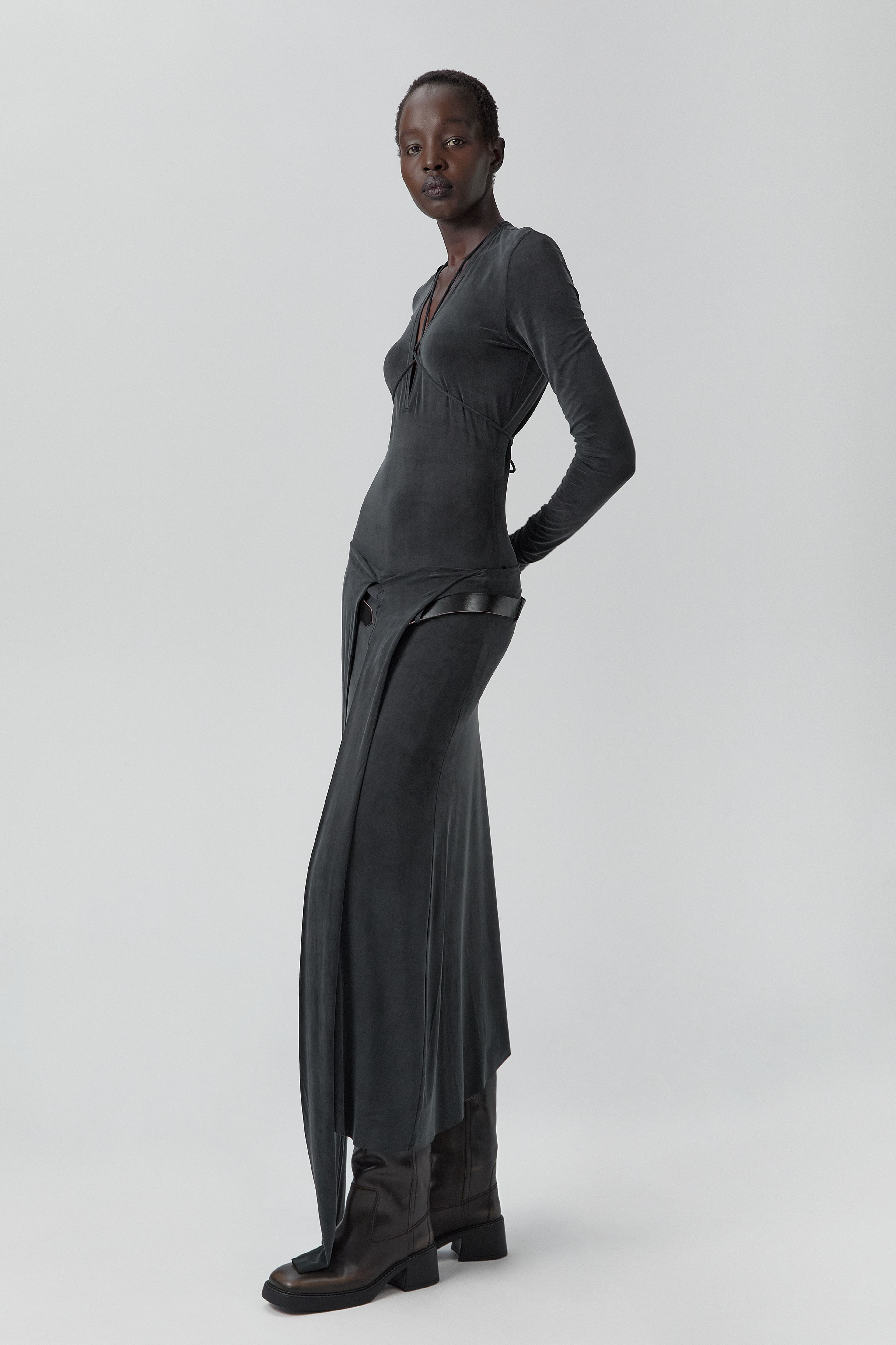 Alicja Dress - Washed Black Ribbed Cupro | Miista | Designed & Handmade in Europe