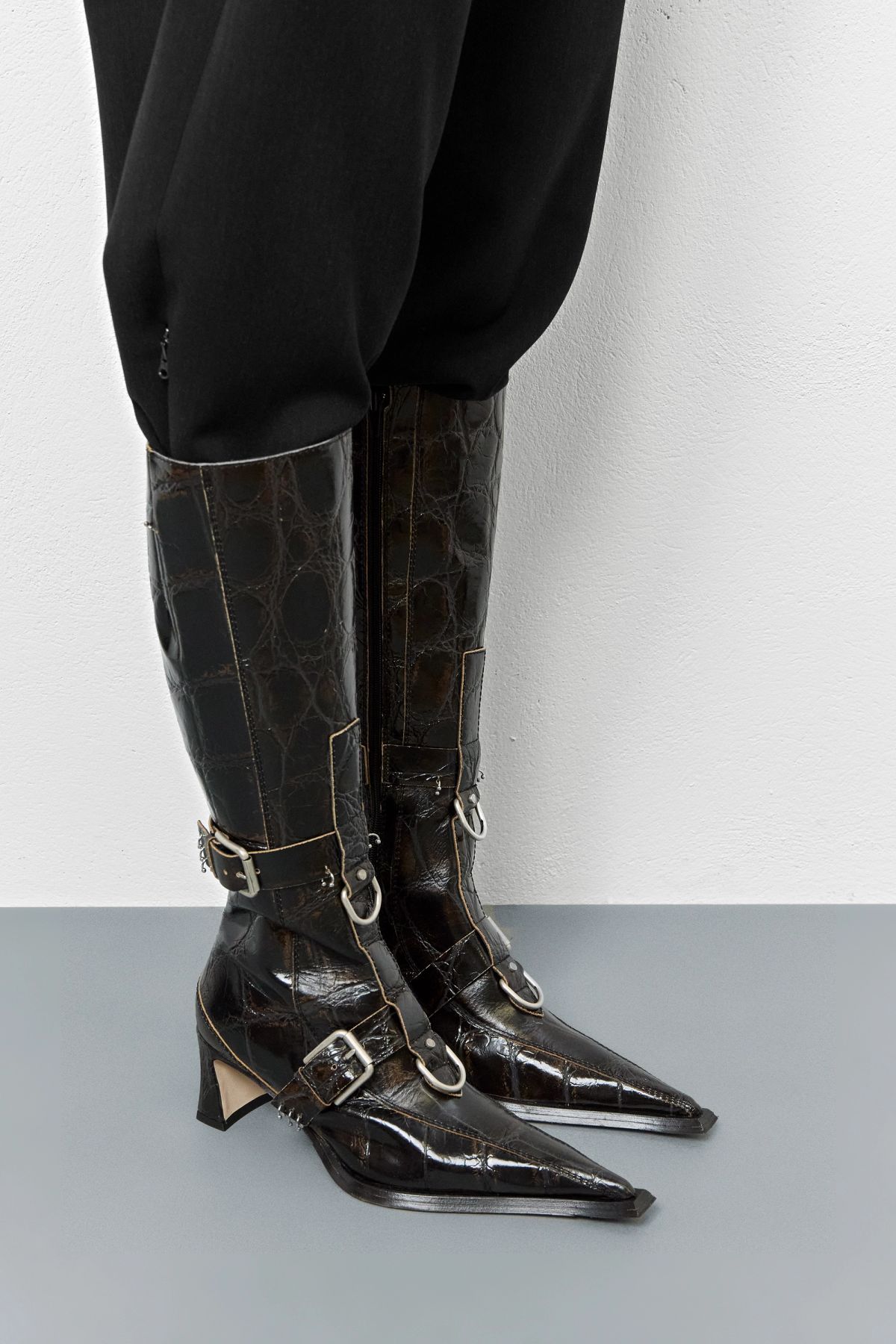 Eliya Boots - Tall Brown Embossed Croco Leather