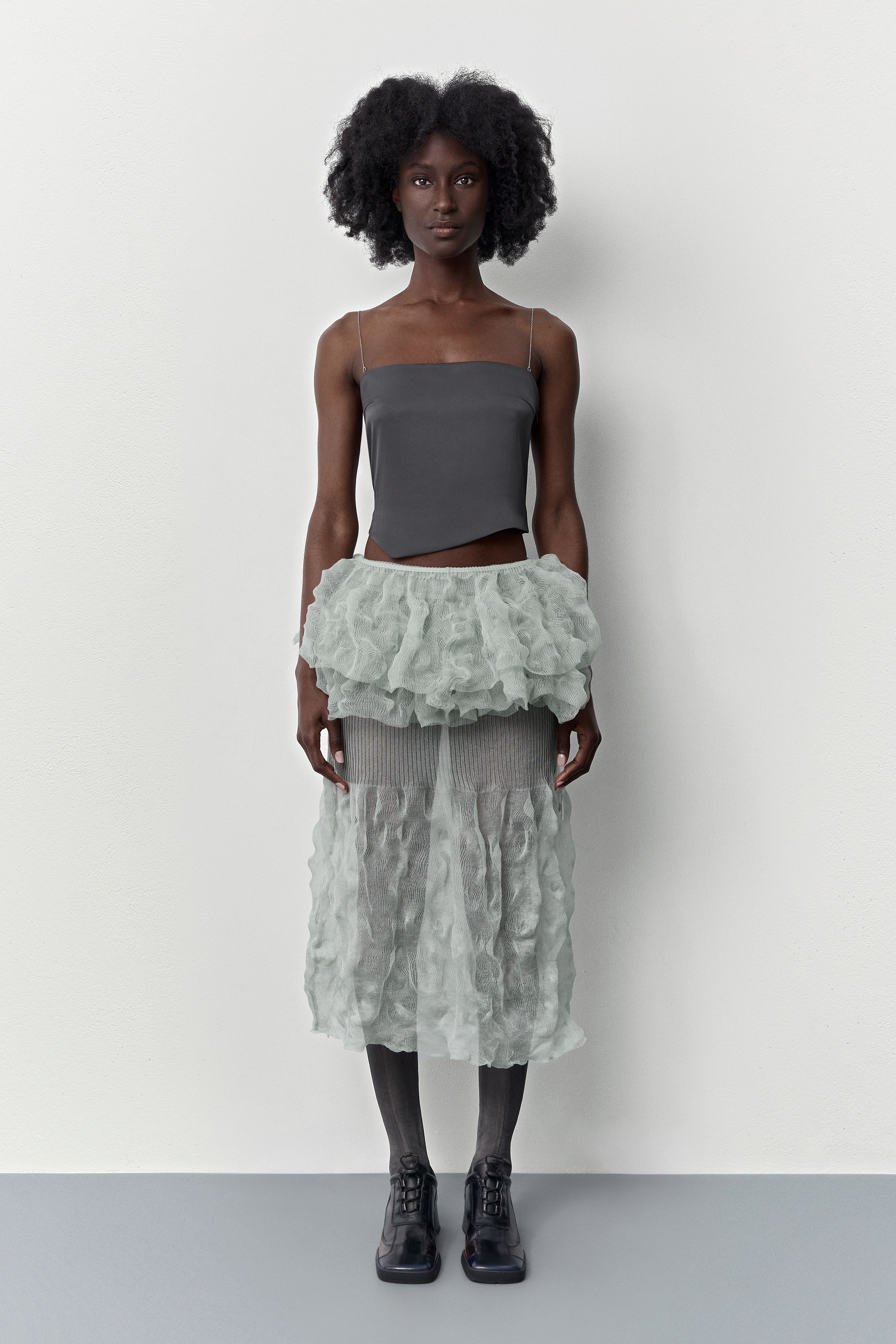 Vee Aquamarine Knitted Ruffle | Miista | Designed & Handmade in Europe