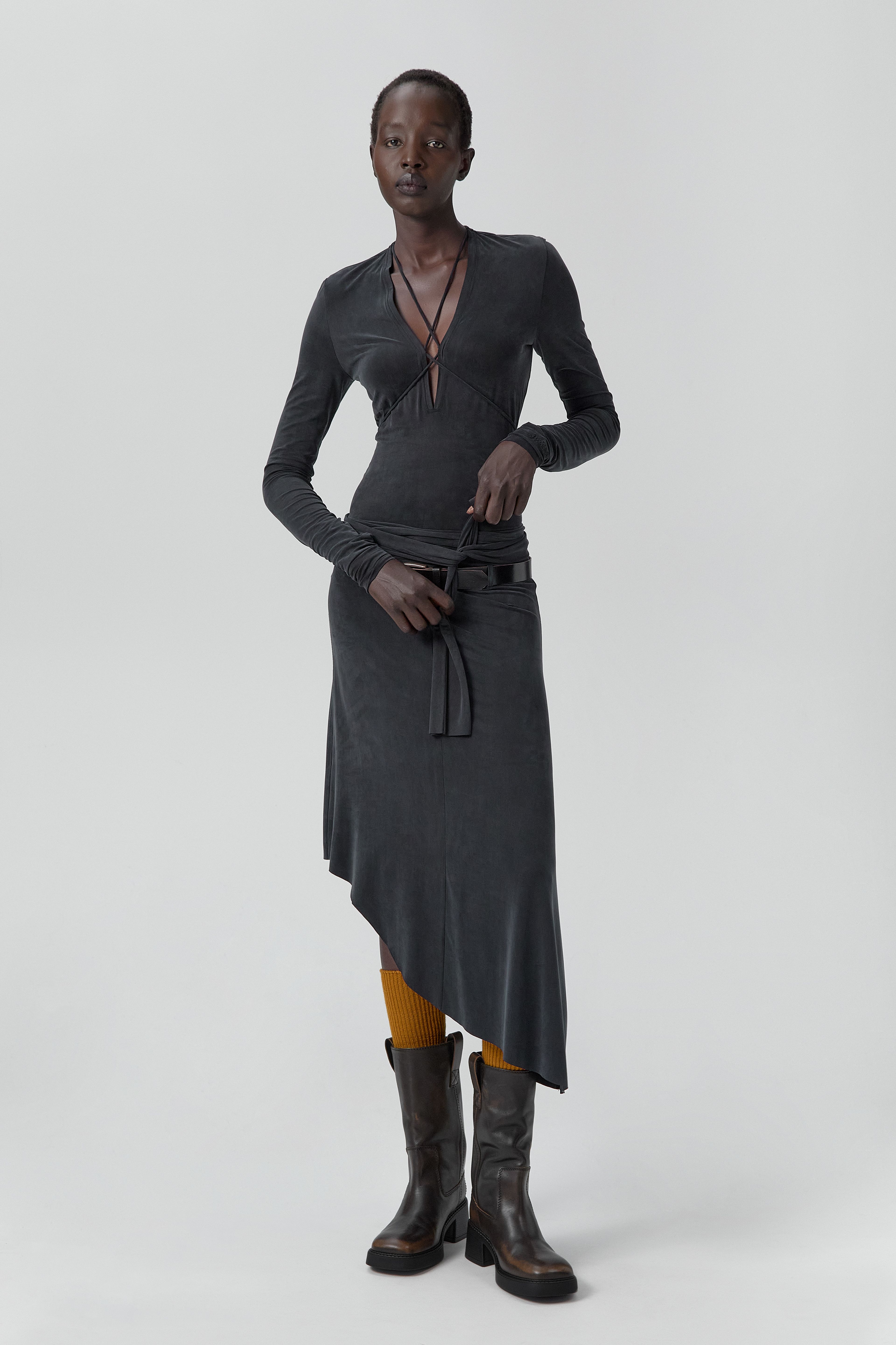 Lynd Dress - Washed Black Ribbed Cupro | Miista | Designed & Handmade in Europe