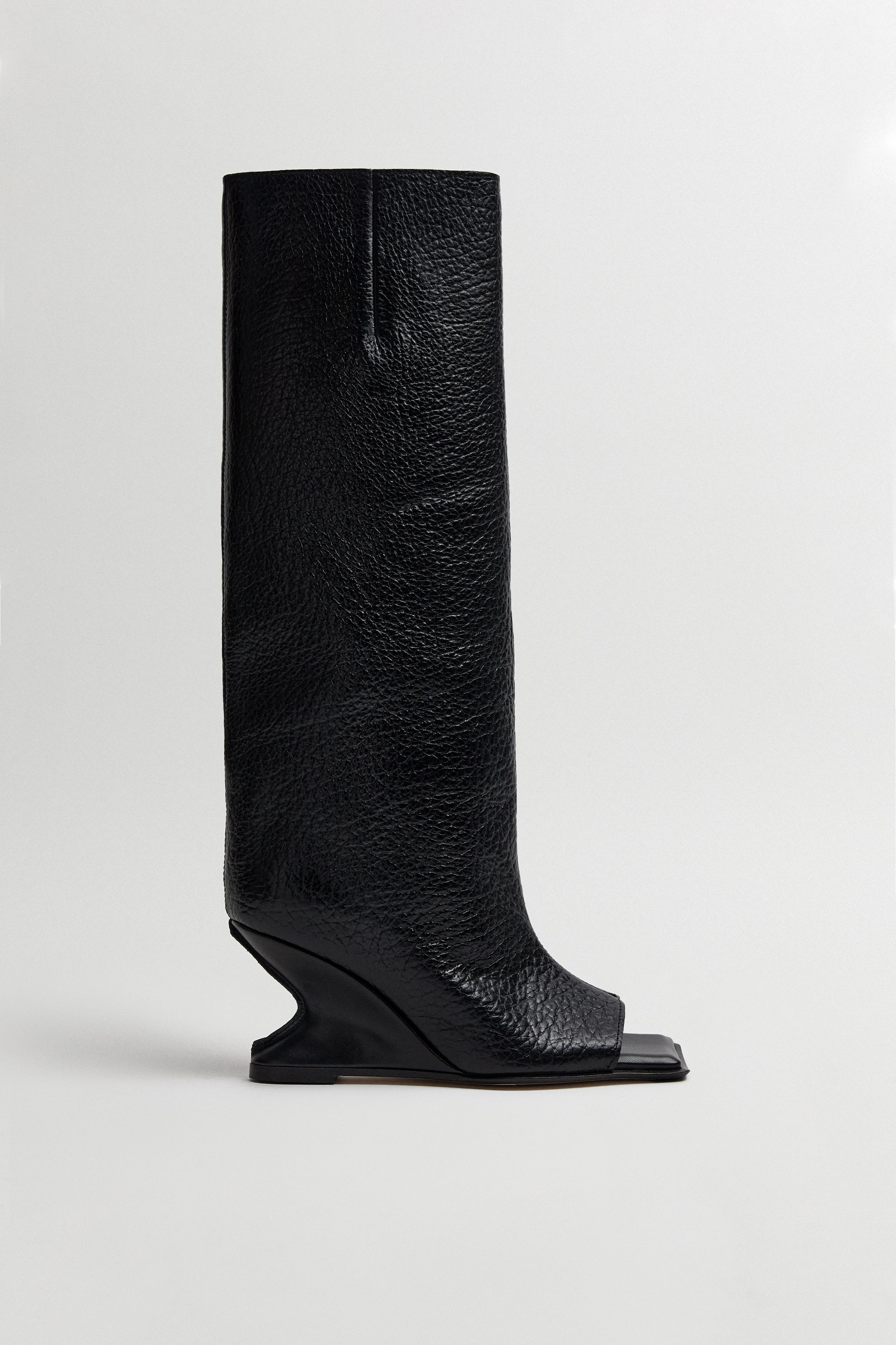 Salima Black Peep Toe Tall Boots | Miista | Designed & Handmade in Europe