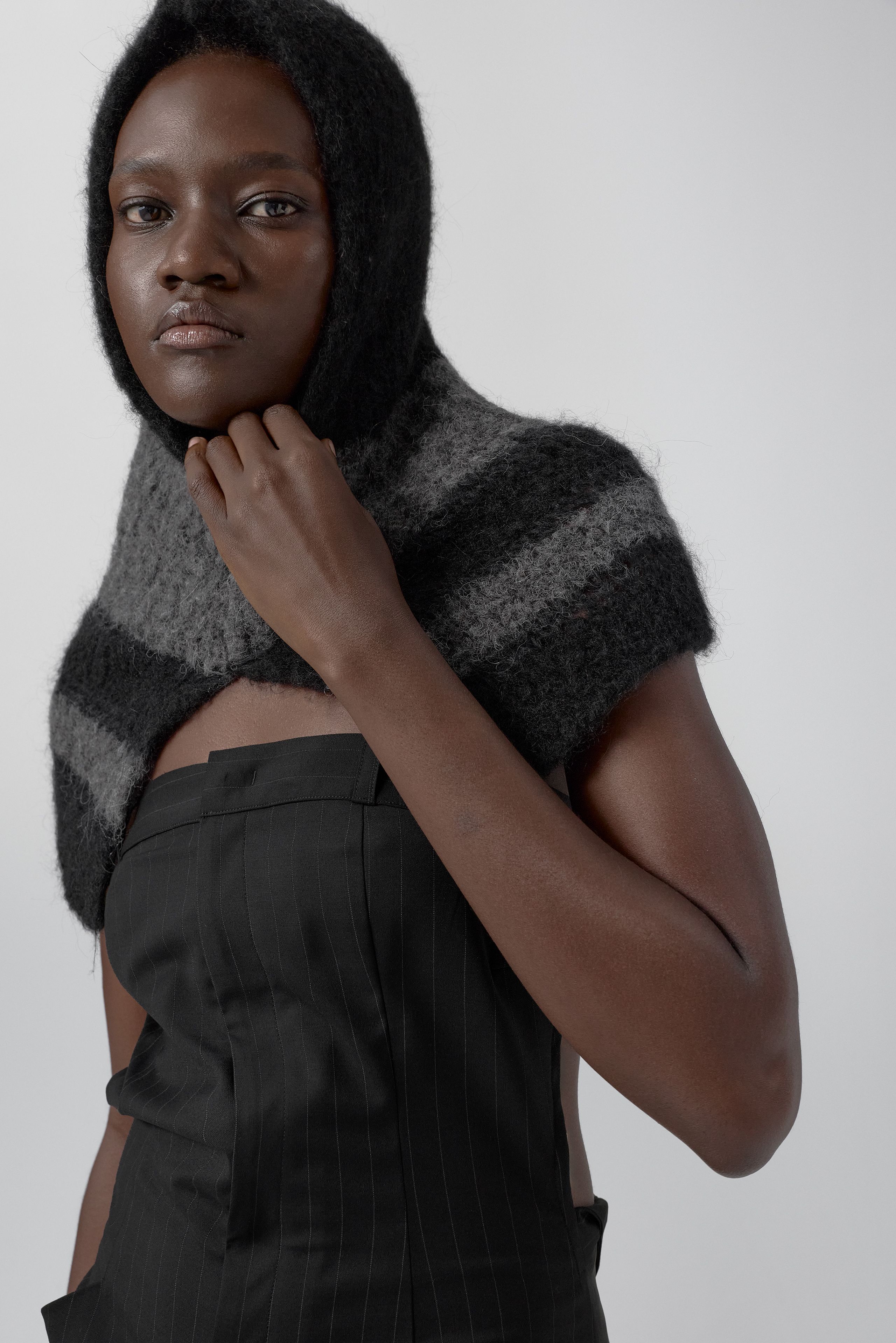 Mona Balaclava - Black Grey Fine Alpaca Knit | Miista