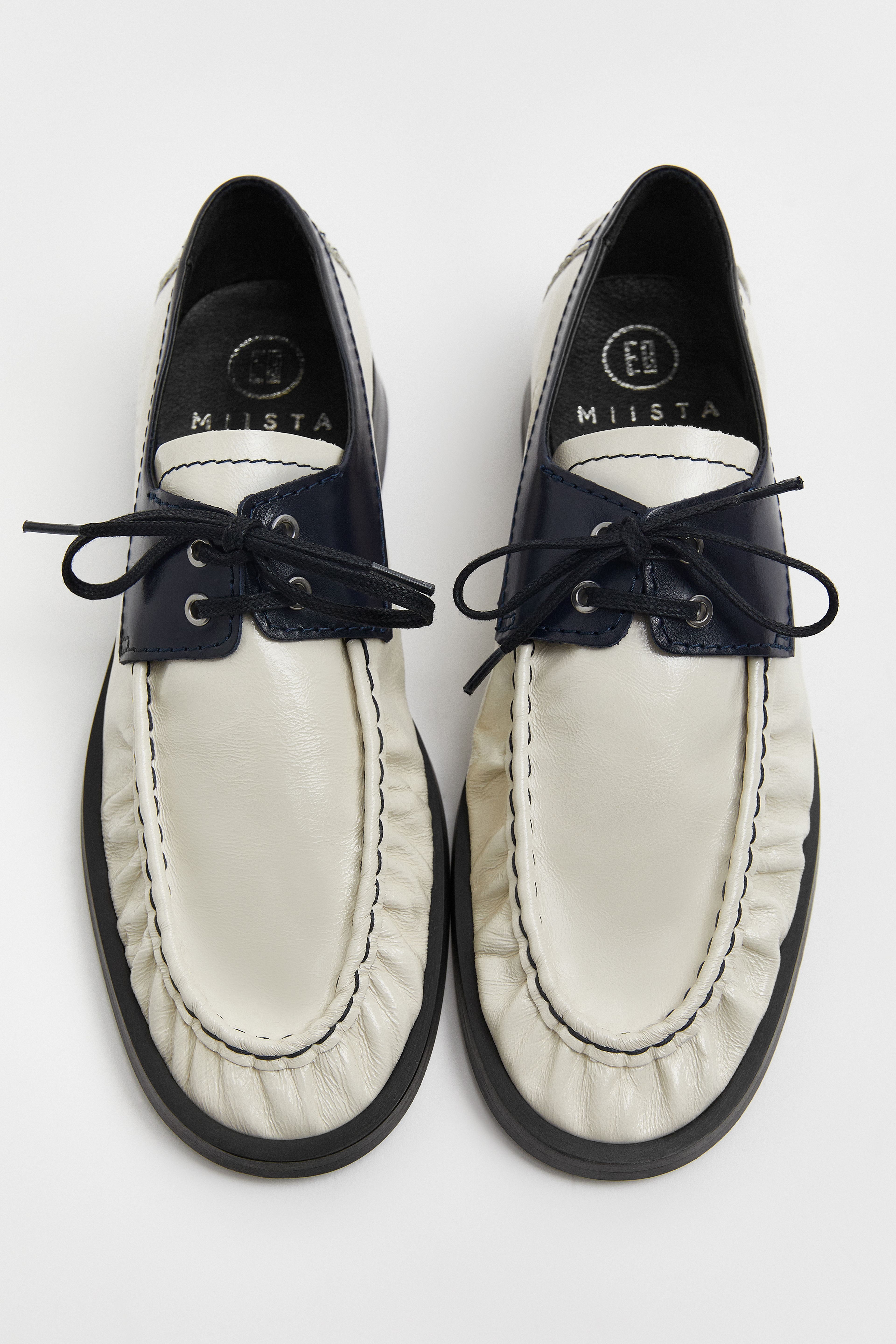 Edelira Cream Navy Bicolor Derby Loafers | Designed & Handmade in Europe