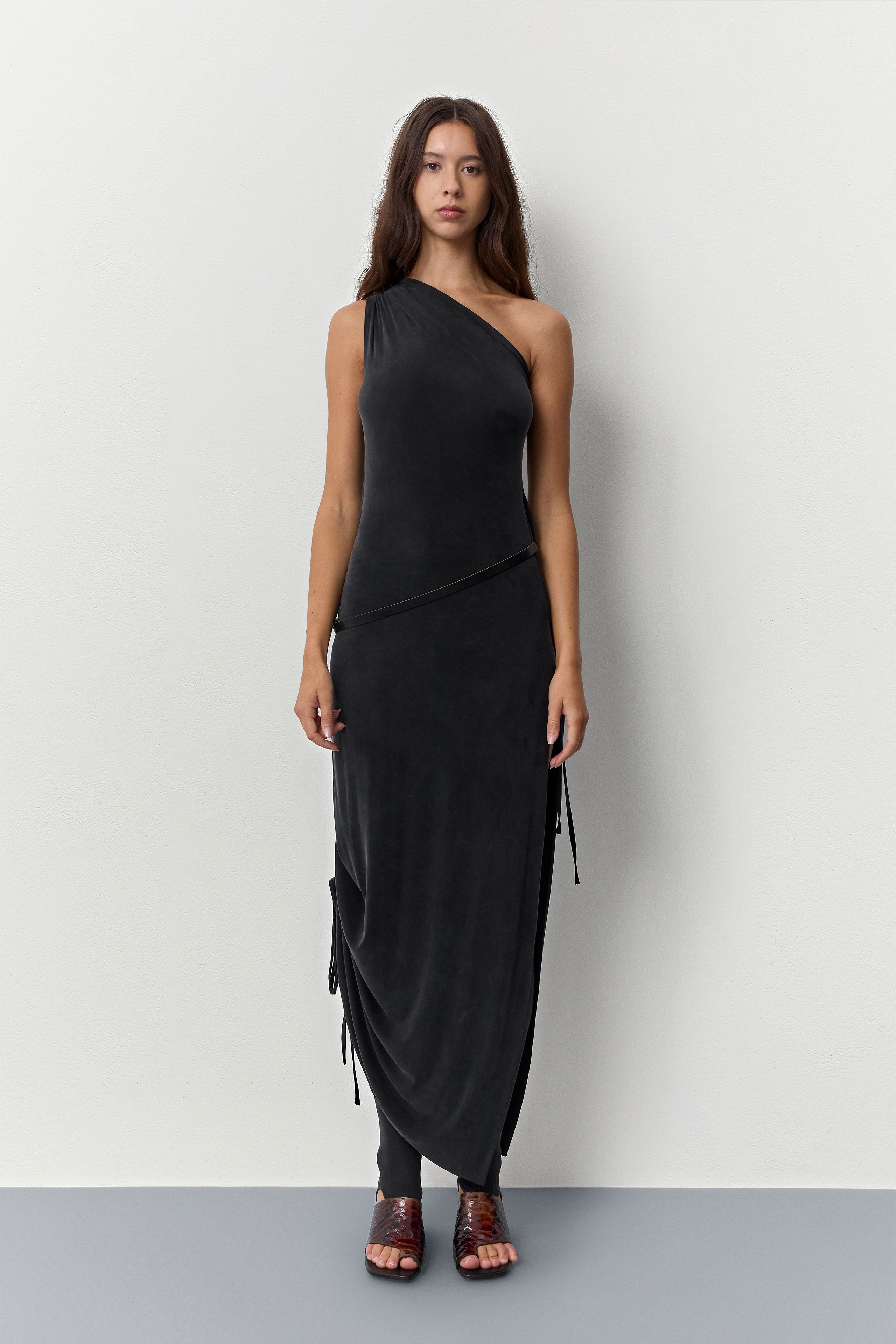 Sidra Asymmetric Black Long Dress | Miista | Designed & Handmade in Europe