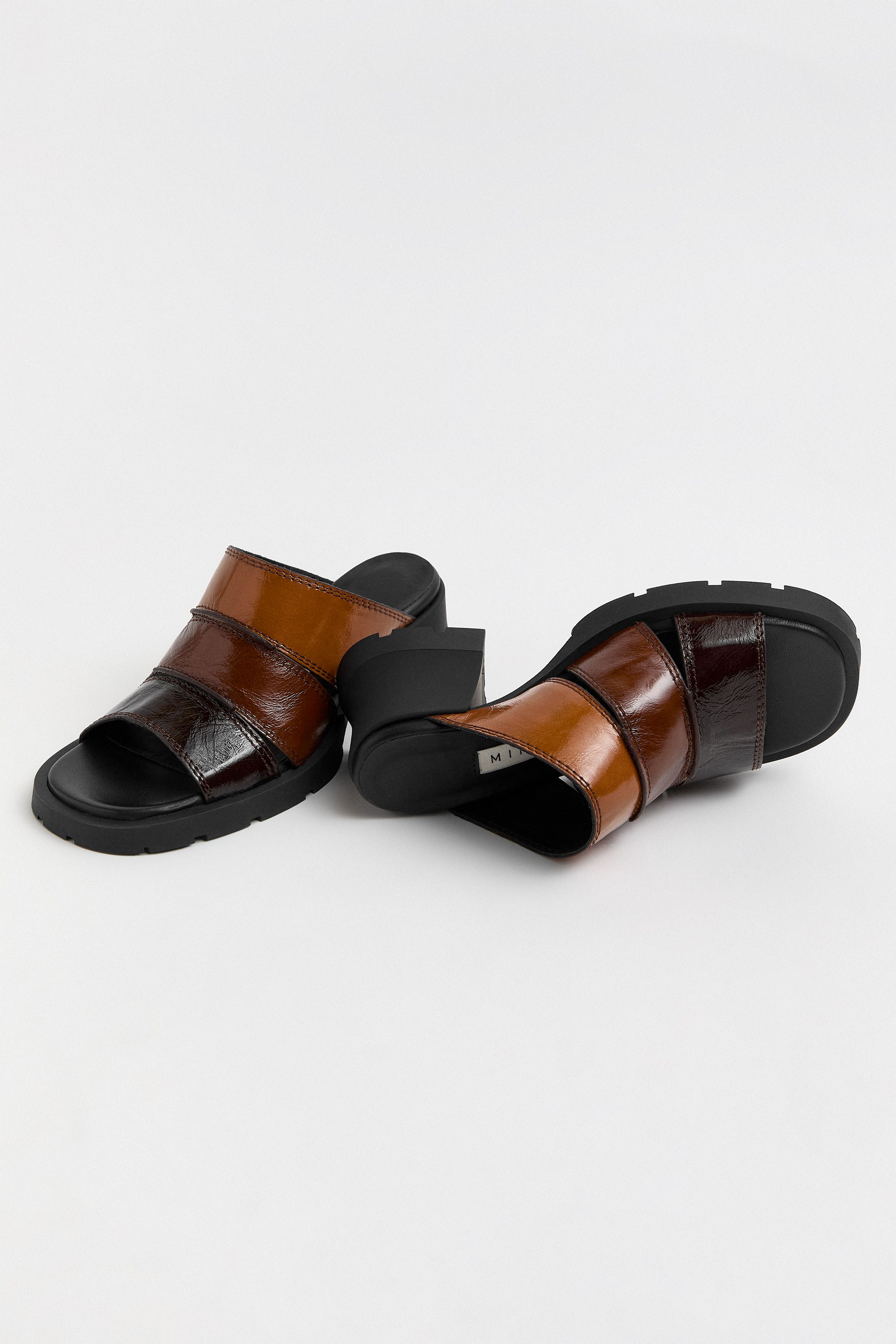 Jadzia Sandals - Brown Patchwork Shiny Leather | Miista