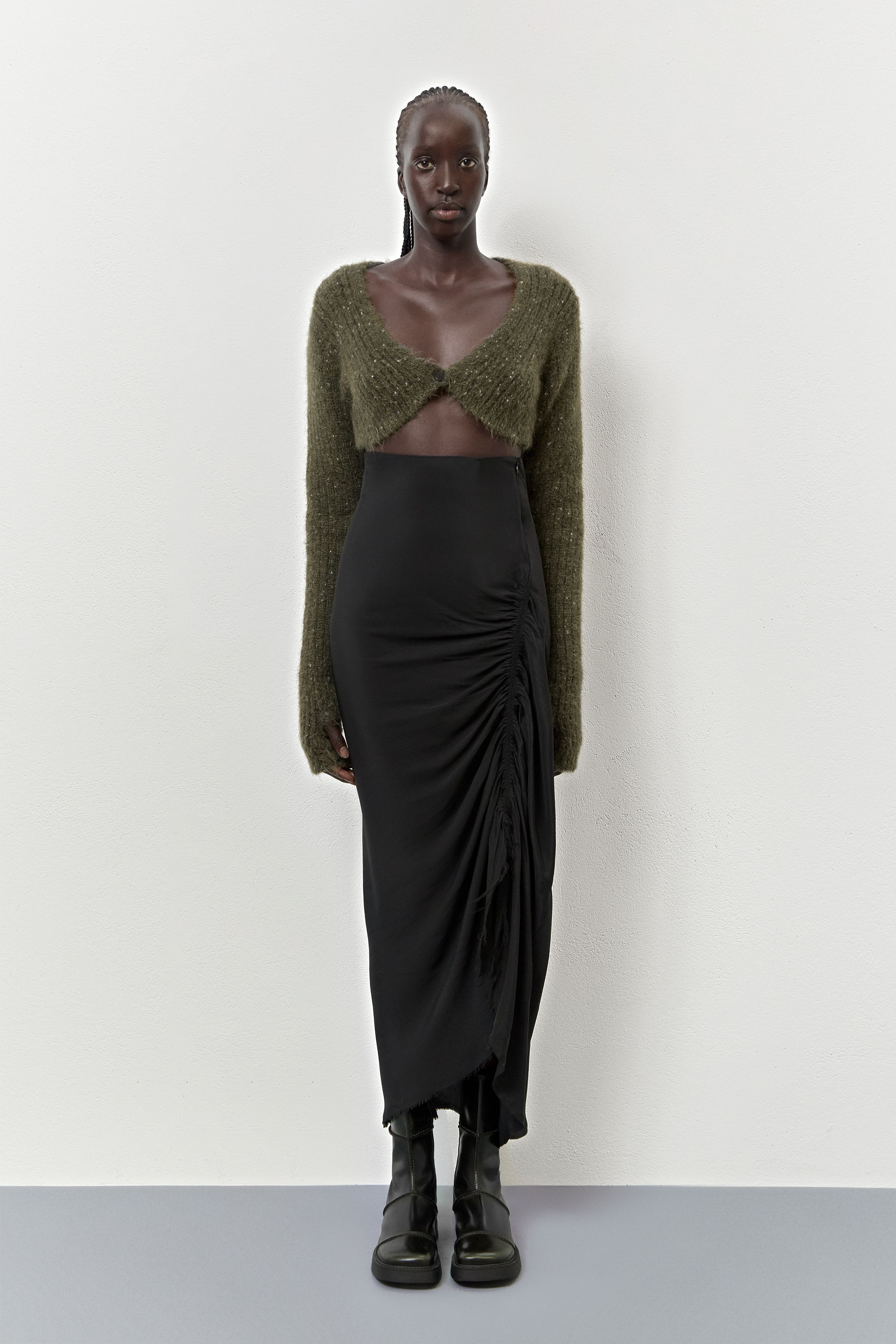 Dahlia Boots - Black Khaki Brush Off Leather | Miista