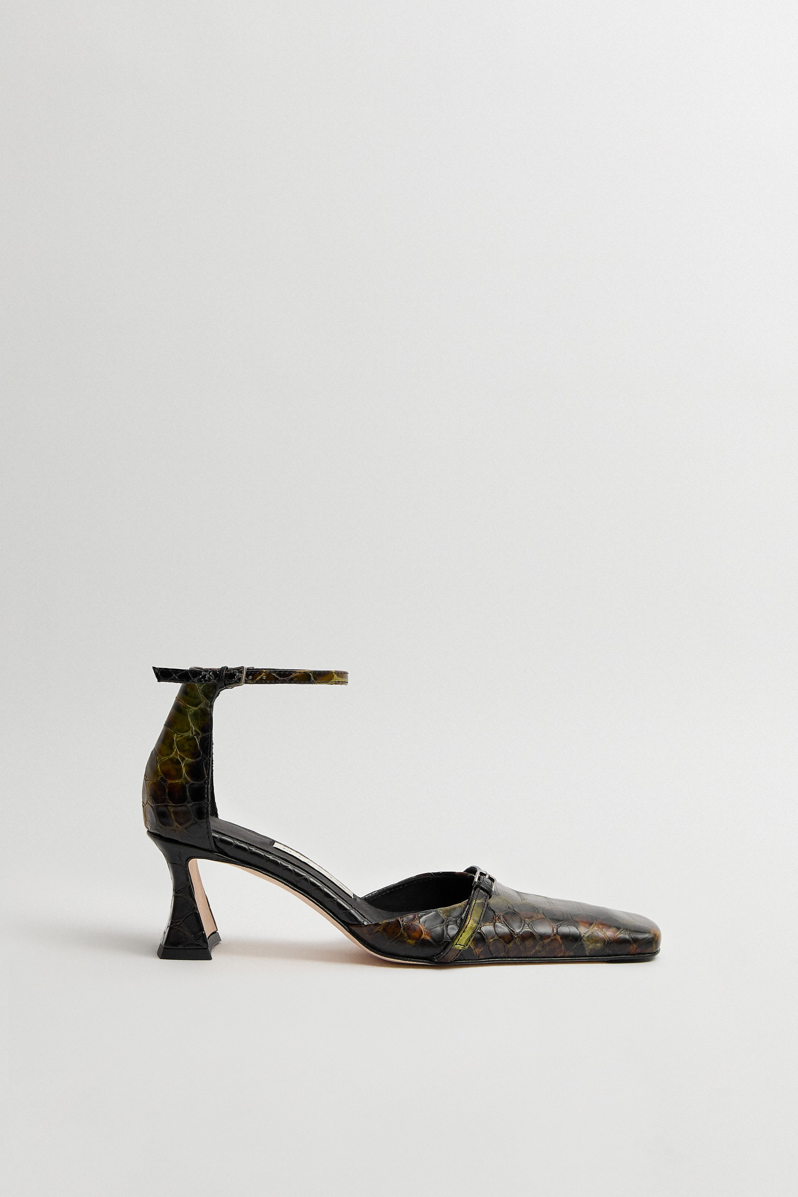 Agna Khaki Snake Mini Buckled Mary Jane Court Shoes | Miista | Designed & Handmade in Europe