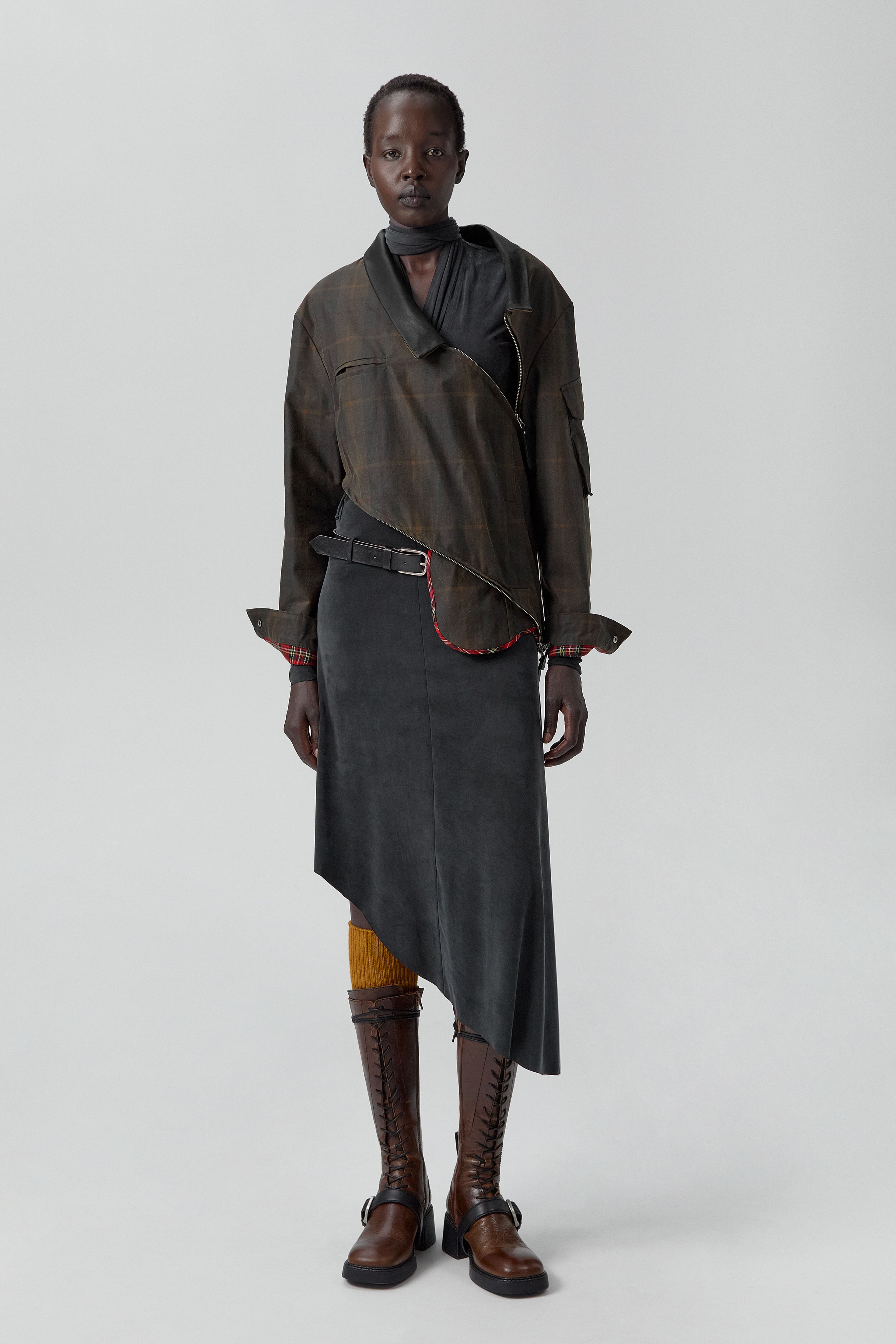 Marla Brown Checked Detachable Jacket | Miista | Designed & Handmade in Europe