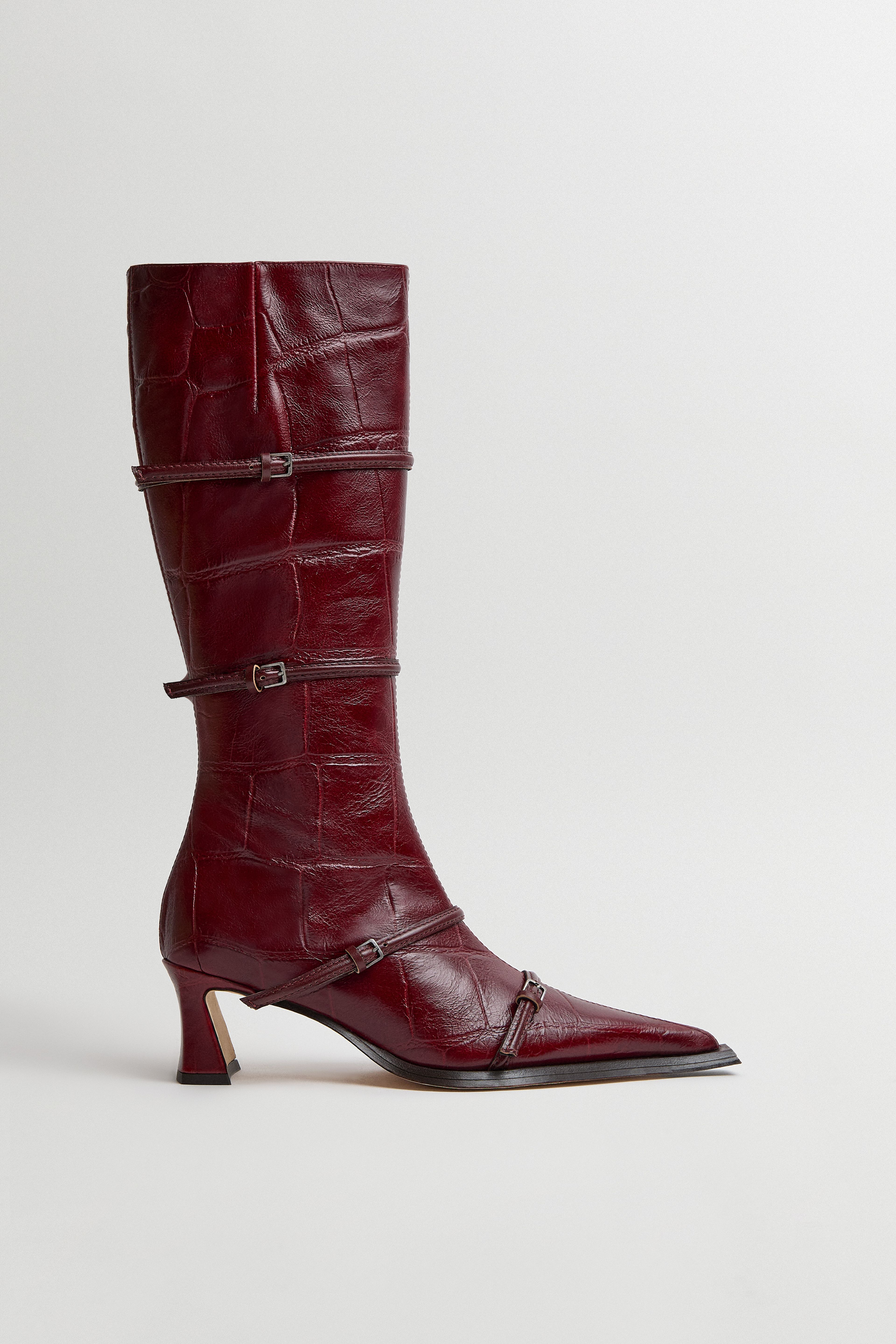Elva Boots - Red Croc Embossed Leather | Miista | Designed & Handmade in Europe