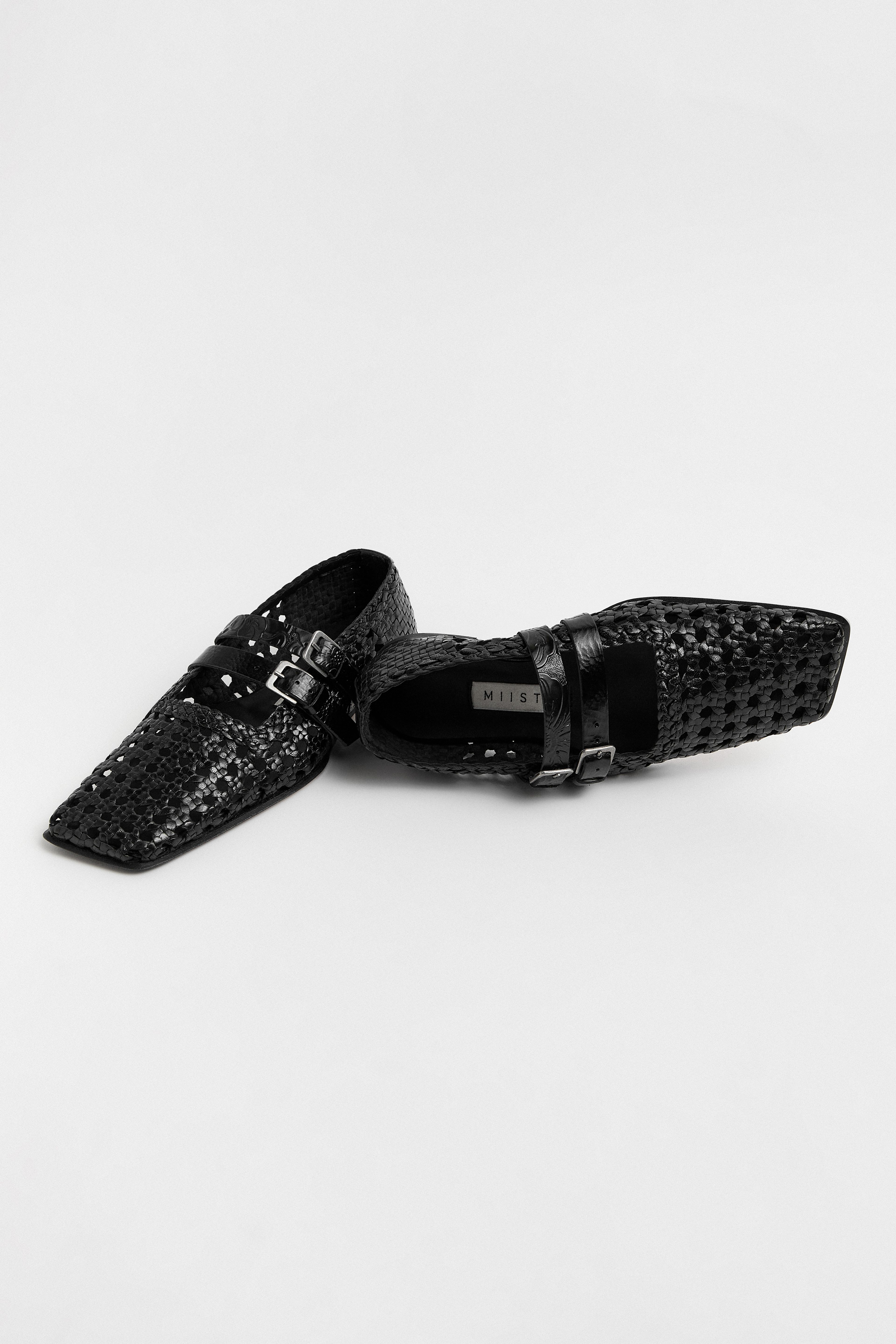 Kiran Black Woven Leather Strappy Ballerinas | Miista | Designed & Handmade in Europe