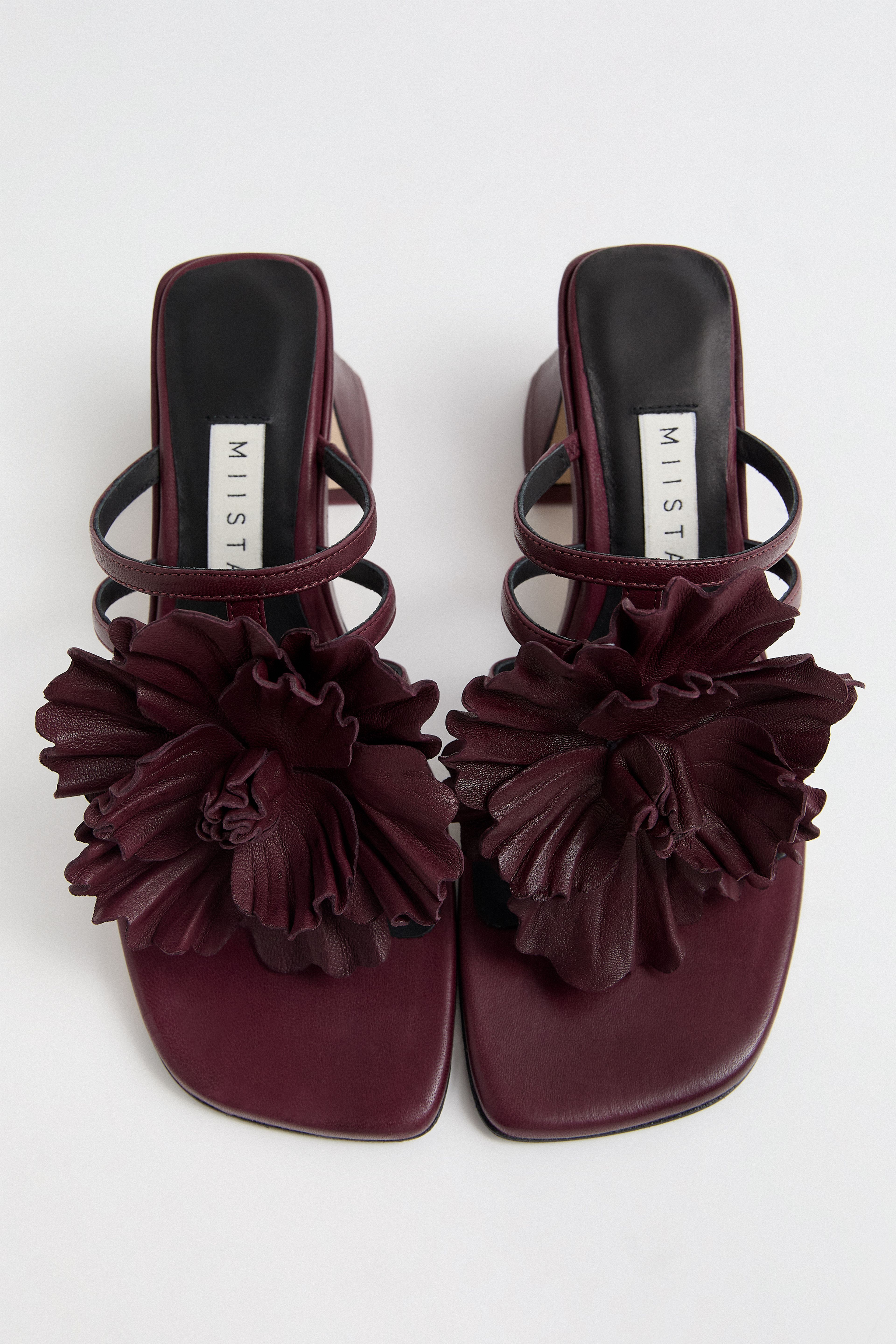 Hara Burgundy Leather Flower Sandals | Miista | Designed & Handmade in Europe