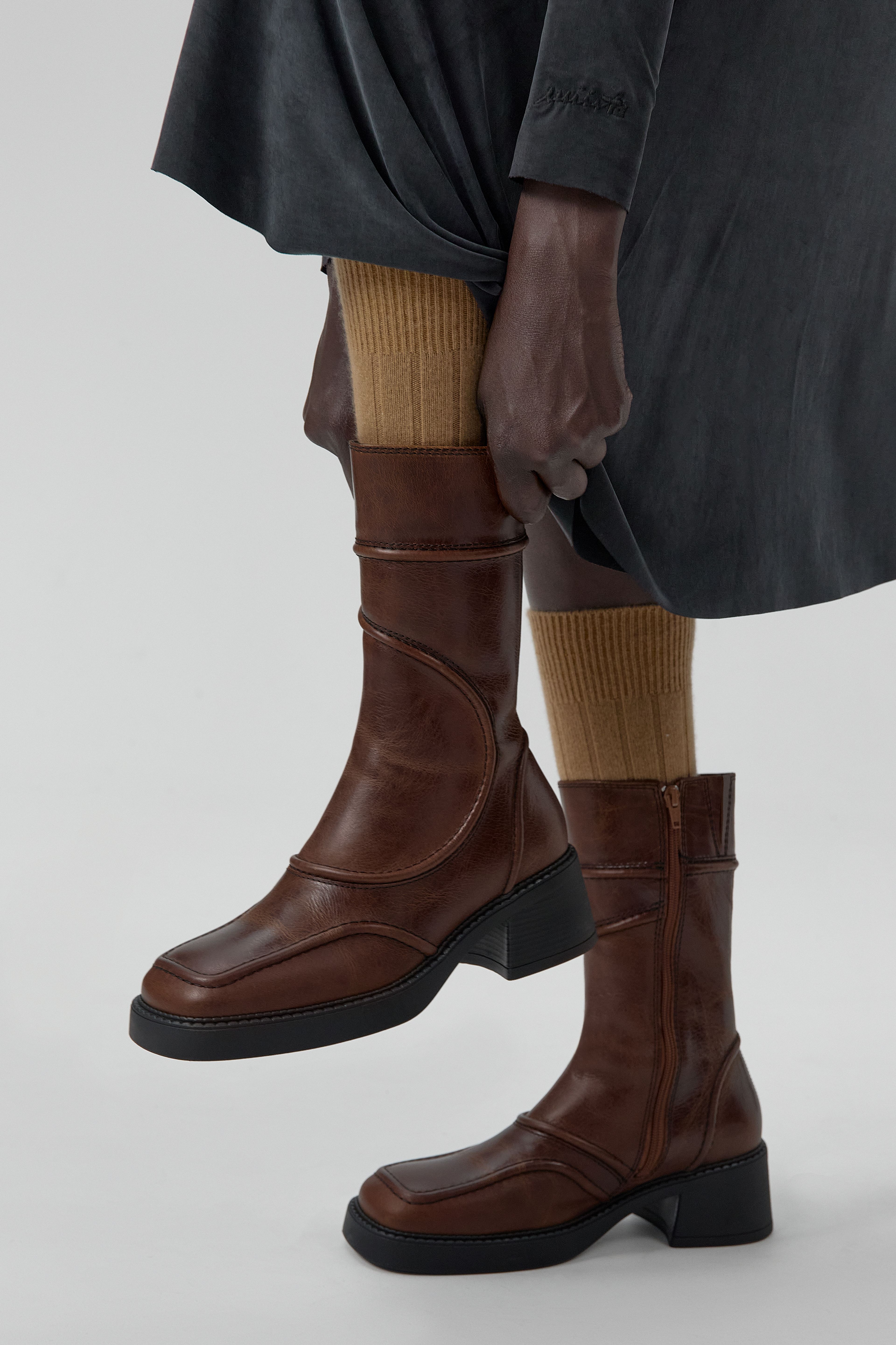 Malene Boots - Tan Leather Black Stitching | Miista | Designed & Handmade in Europe