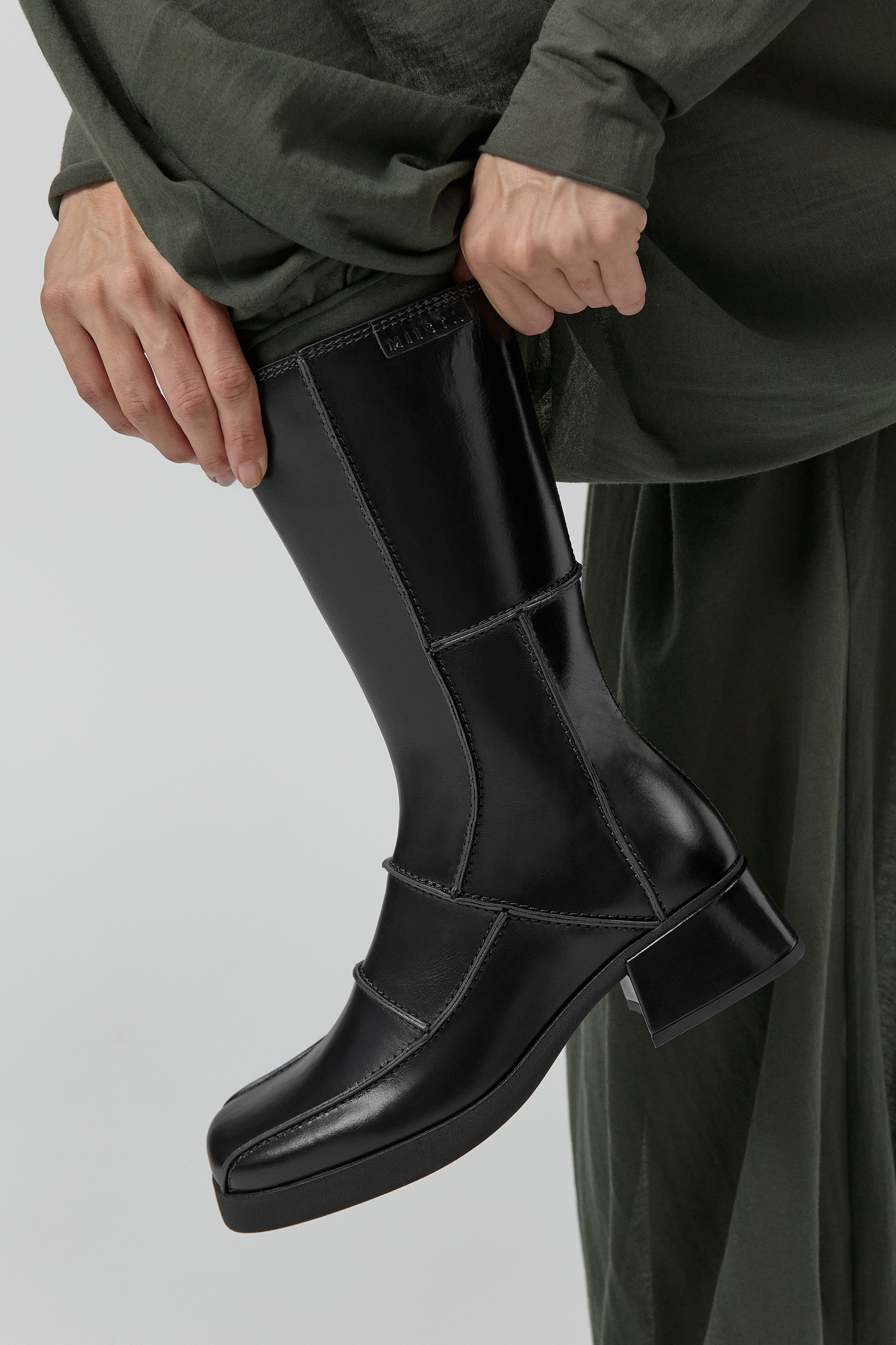 Neaera Boots - Black Leather Grey Stitching | Miista | Designed & Handmade in Europe