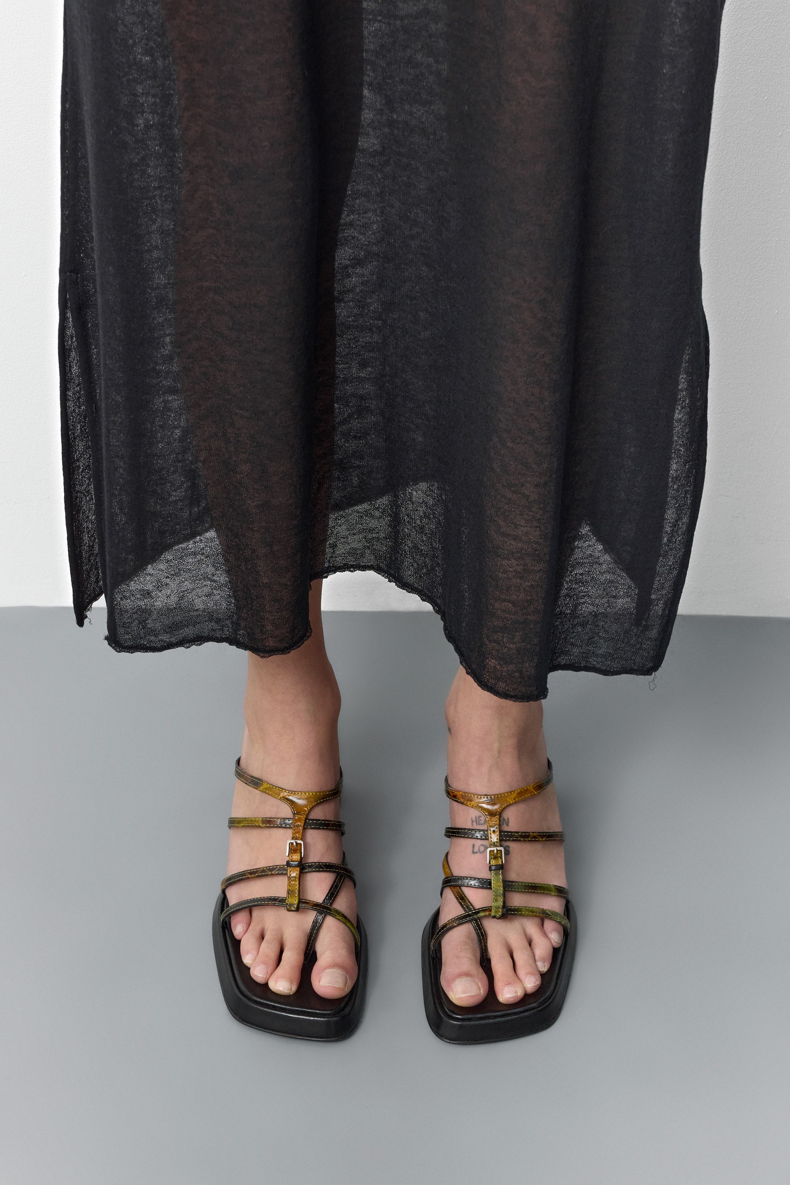 Indi Sandals - Green Embossed Snake Leather | Miista