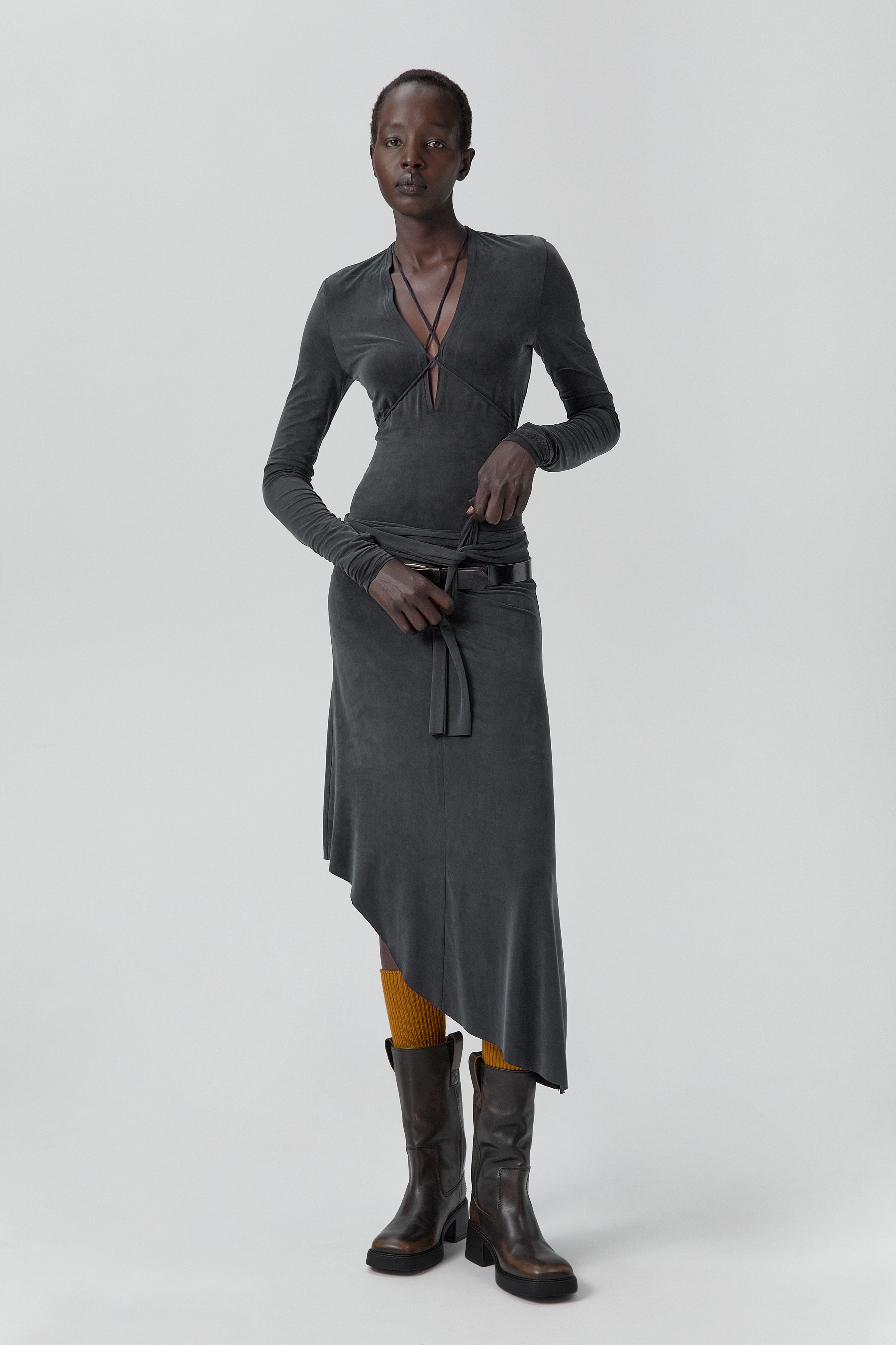 Alicja Dress - Washed Black Ribbed Cupro | Miista | Designed & Handmade in Europe