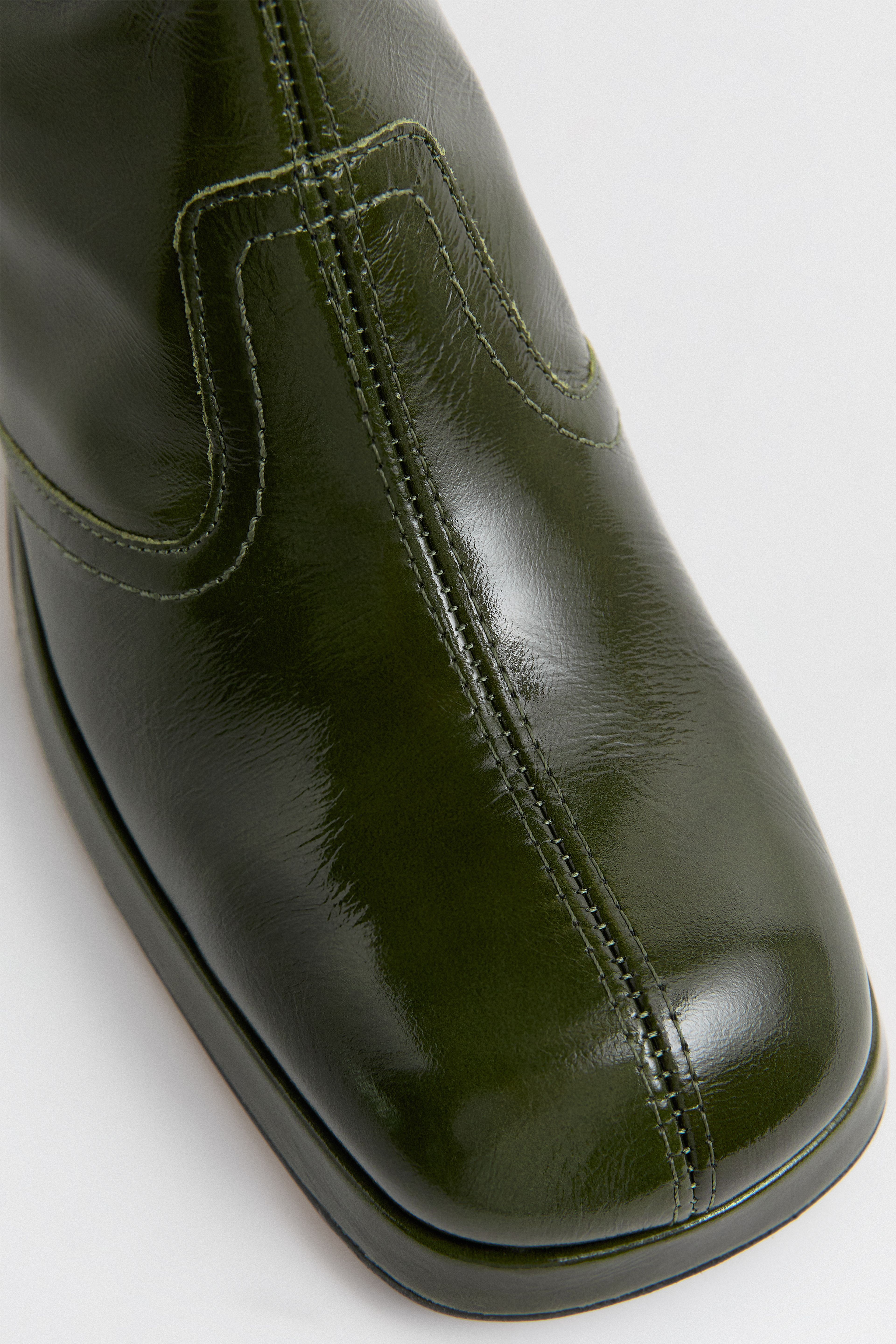 Cass Boots Dark Khaki Crinkle Leather | Miista | Designed & Handmade in Europe