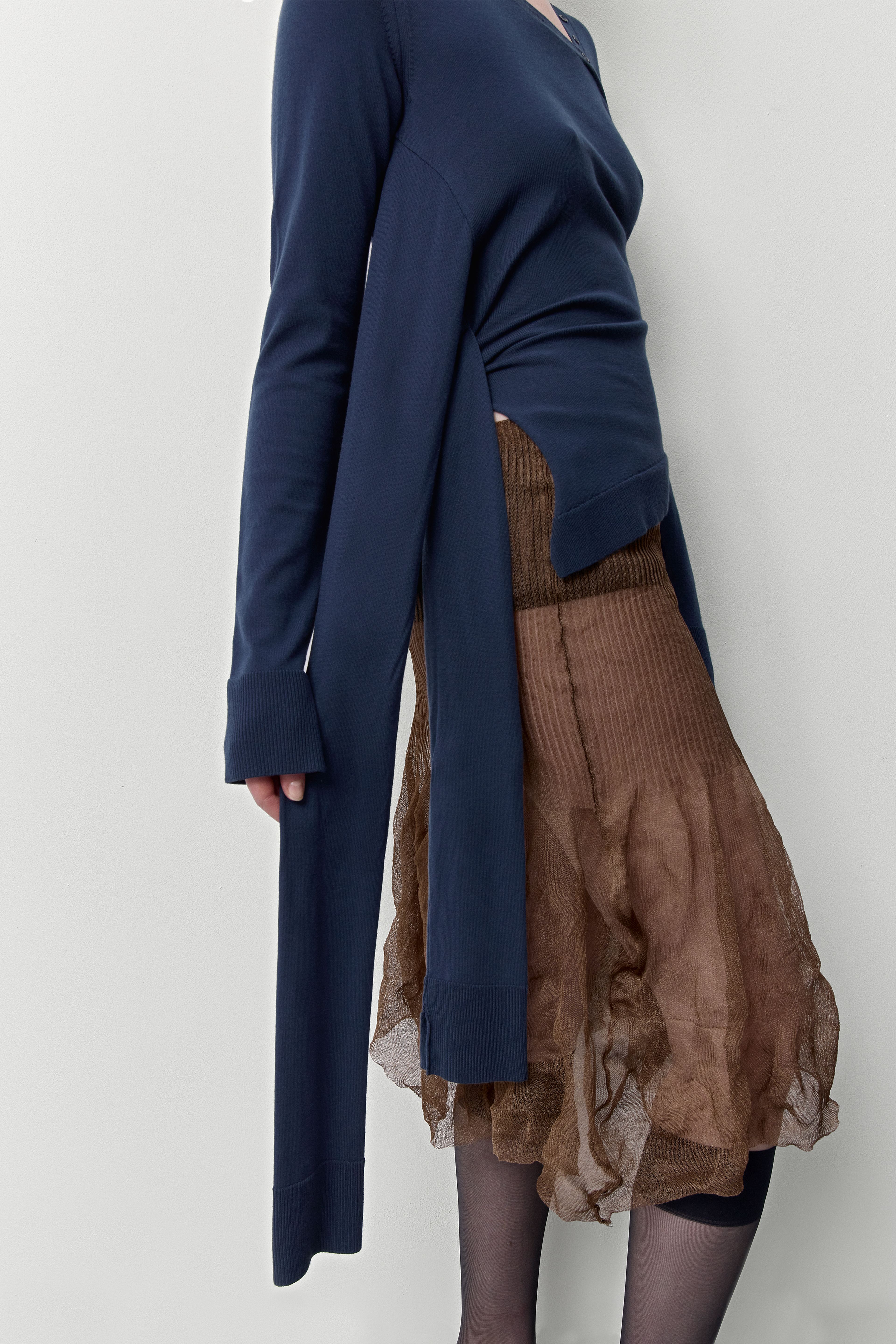 Alise Deep Blue Wrapped Knit Top | Miista | Designed & Handmade in Europe