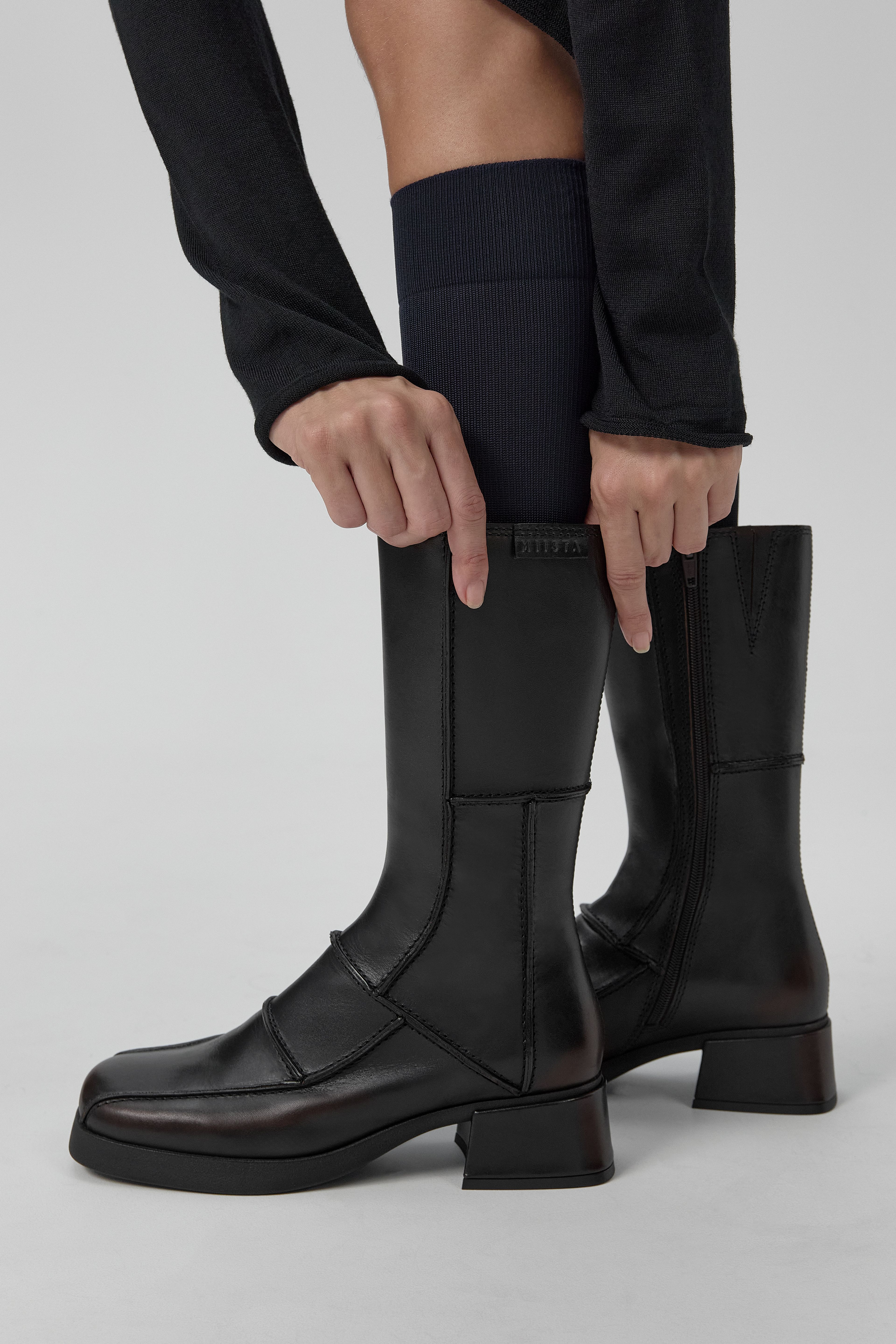 Neaera Boots - Brown Navy Stitching | Miista | Designed & Handmade in Europe