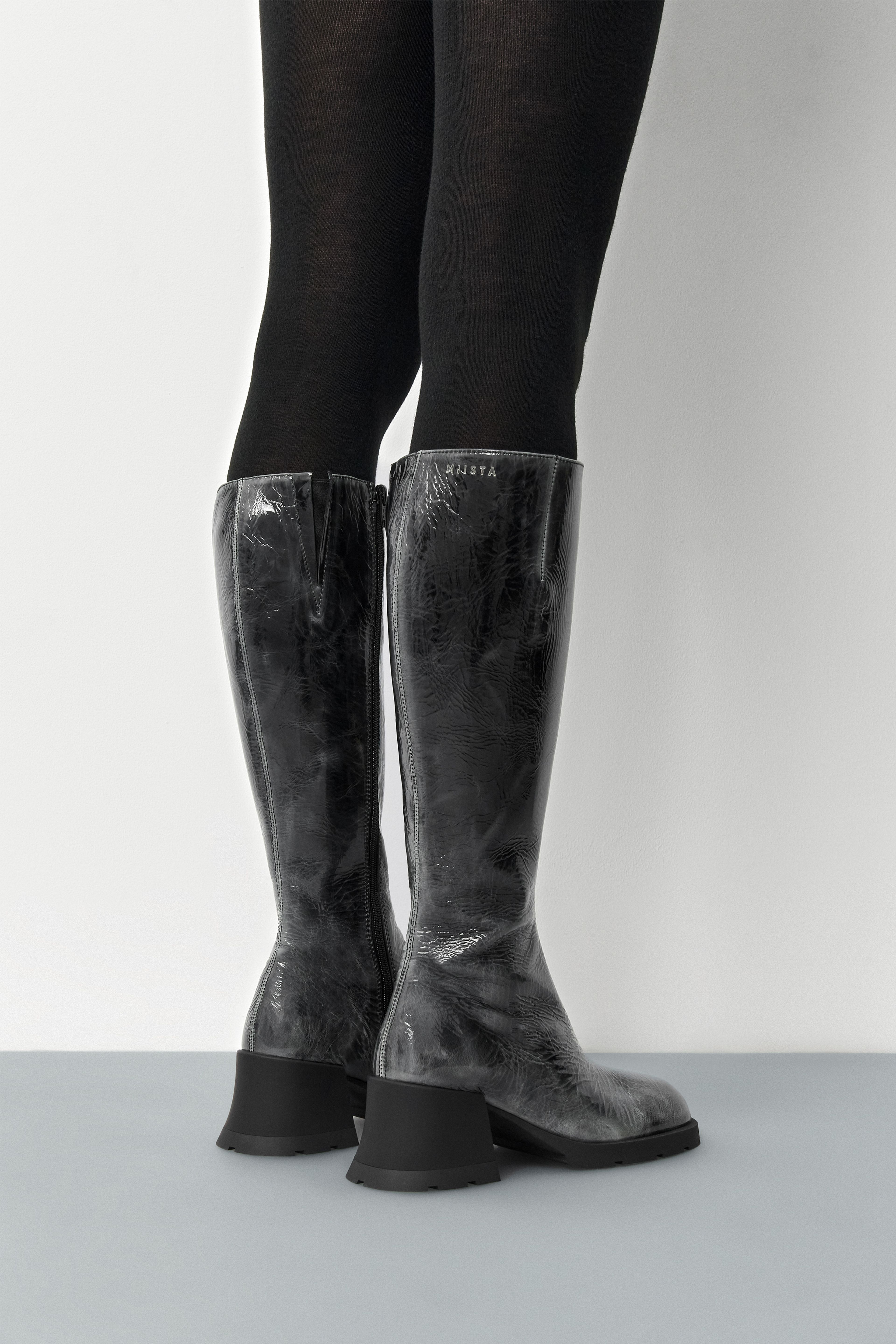 Nadine Grey Black Tall Boots | Miista | Designed & Handmade in Europe