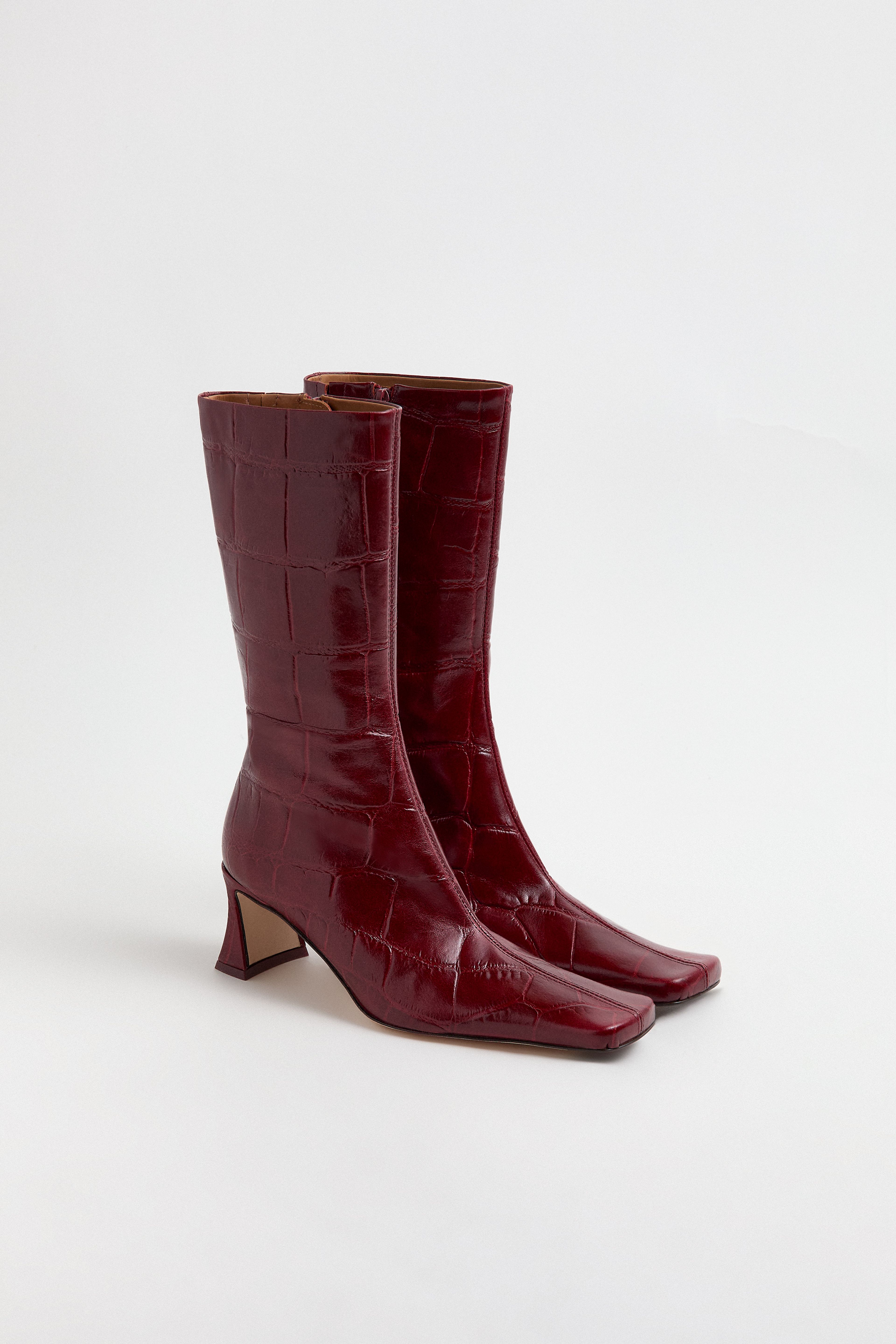 Araxi Boots -  Red Croc Embossed Leather  | Miista | Designed & Handmade in Europe