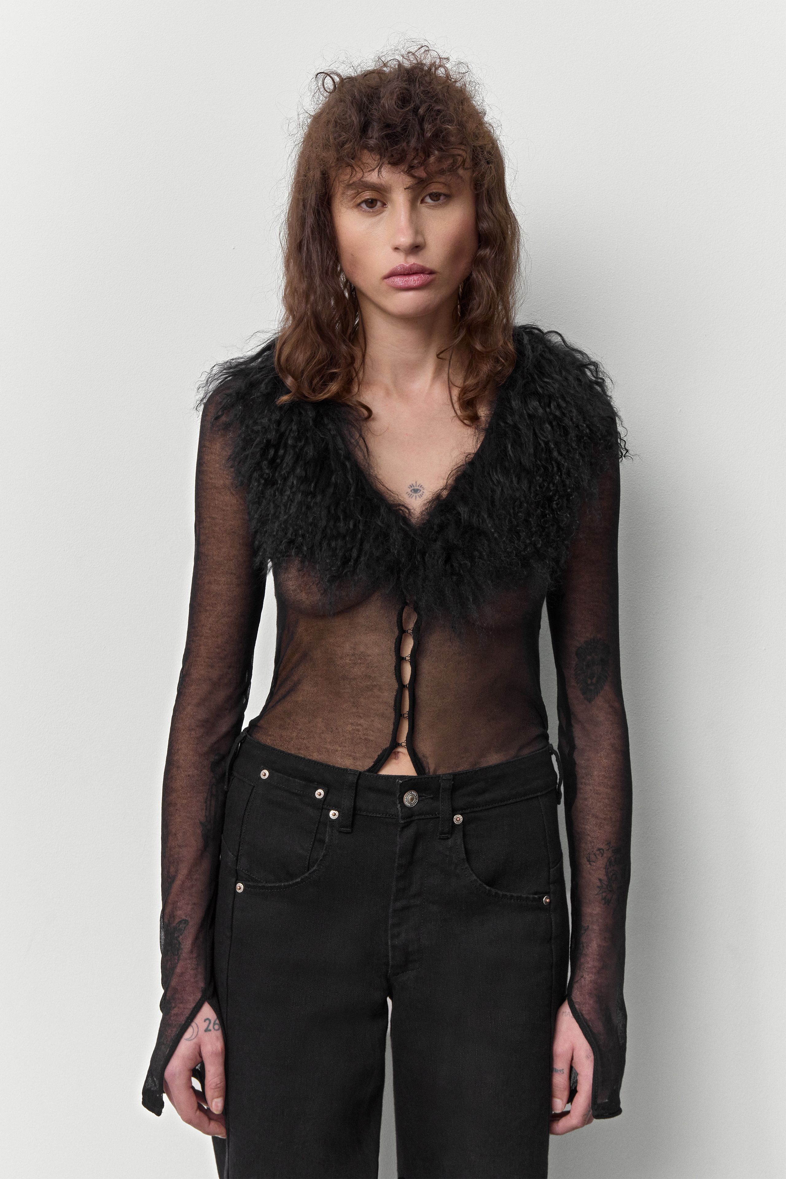 Ripley Black Fuzzy Collar Mini Knit Jacket | Miista | Designed & Handmade in Europe