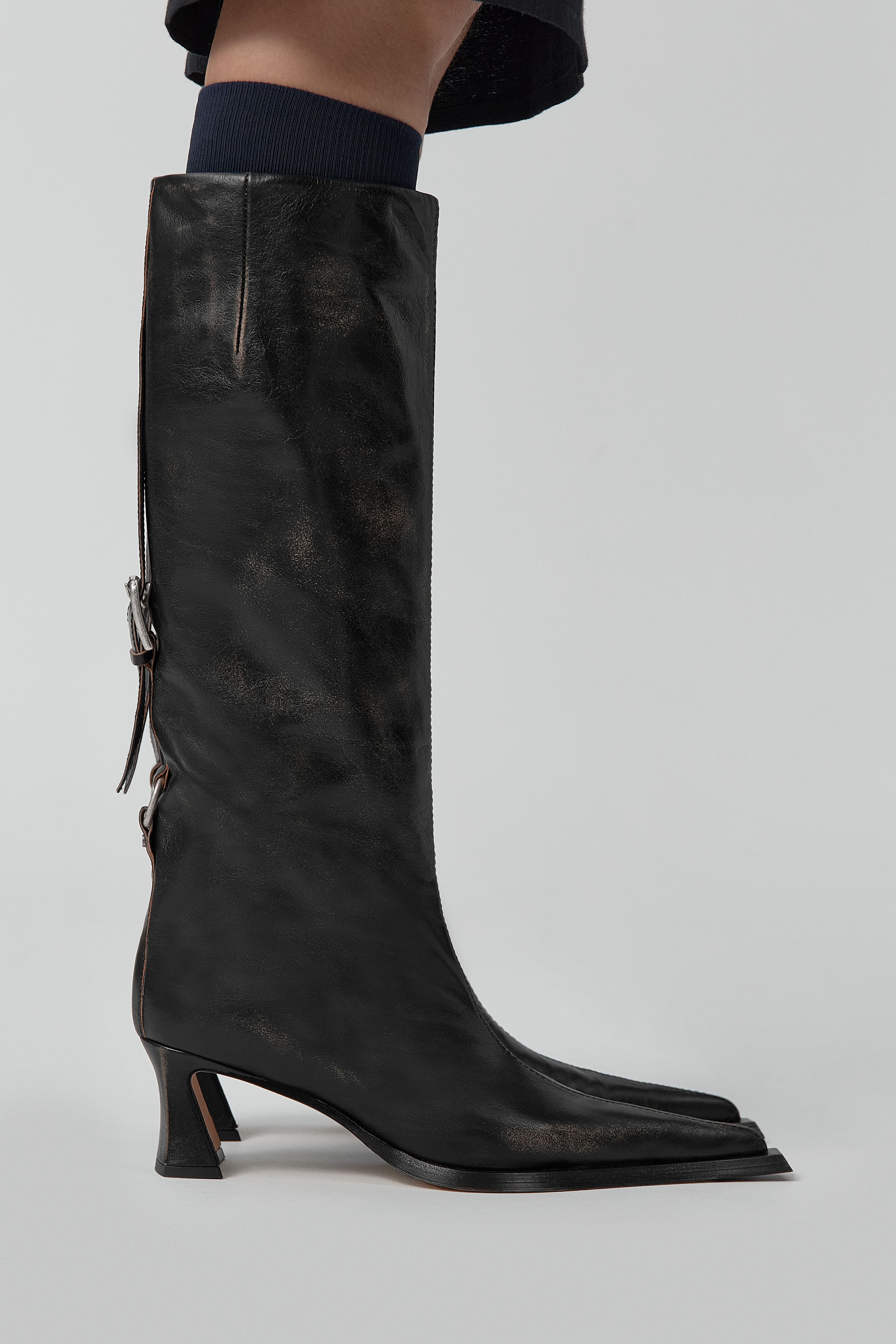 Charlene Boots - Black Brush Off Leather | Miista | Designed & Handmade in Europe
