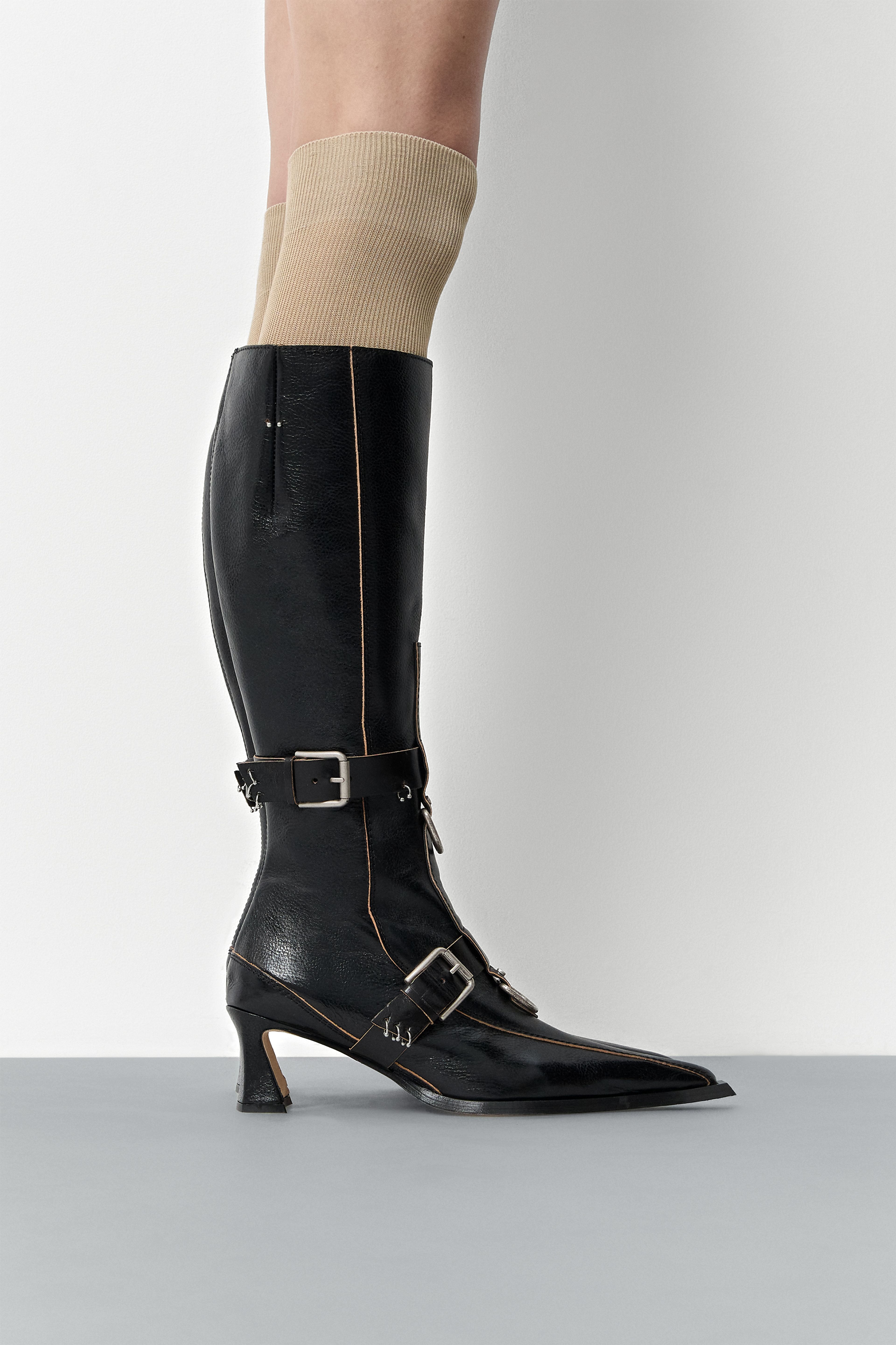 Eliya Black Buckled Tall Boots | Miista | Designed & Handmade in Europe
