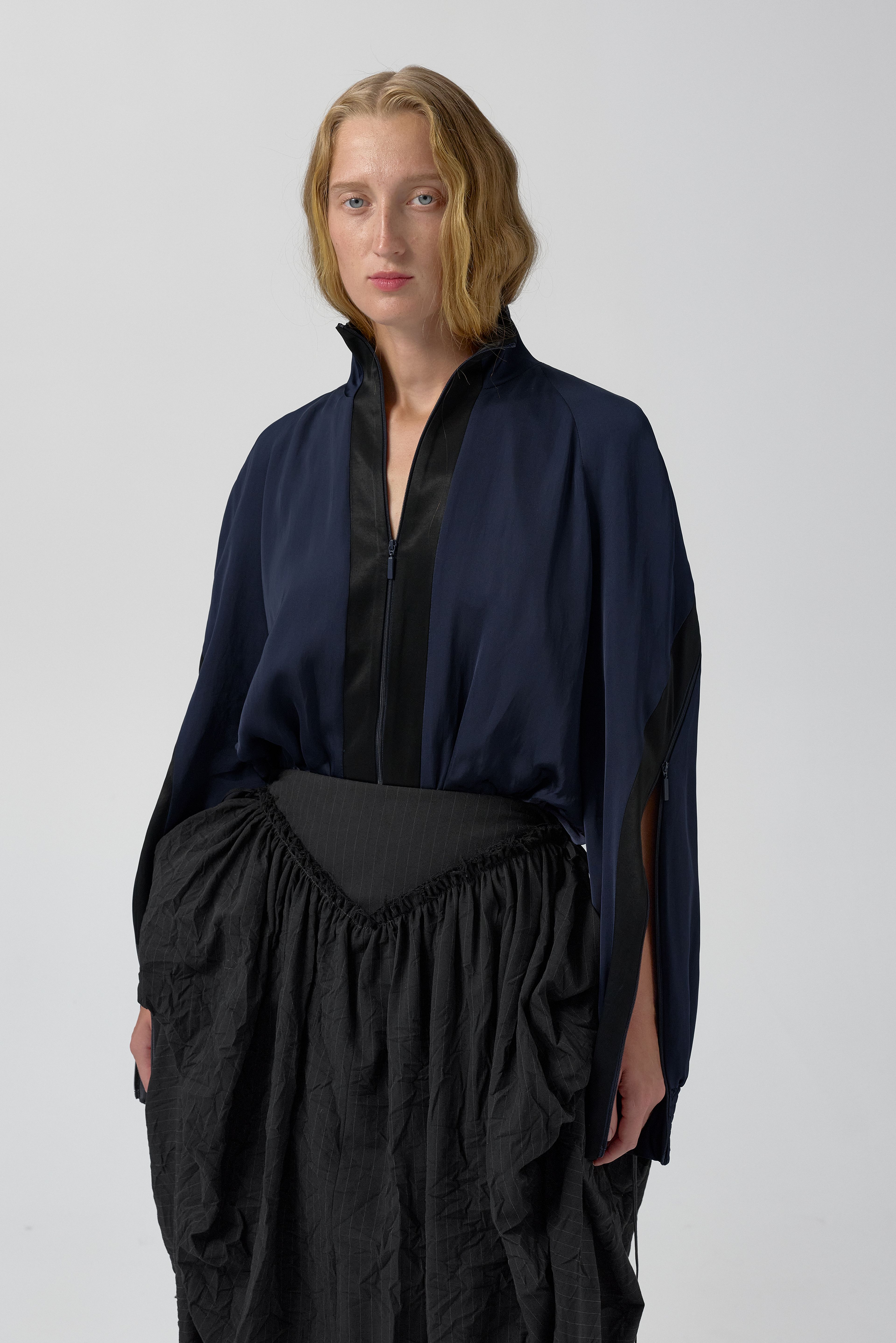 Cressida Deep Blue And Black Bomber Jacket | Miista | Designed & Handmade in Europe