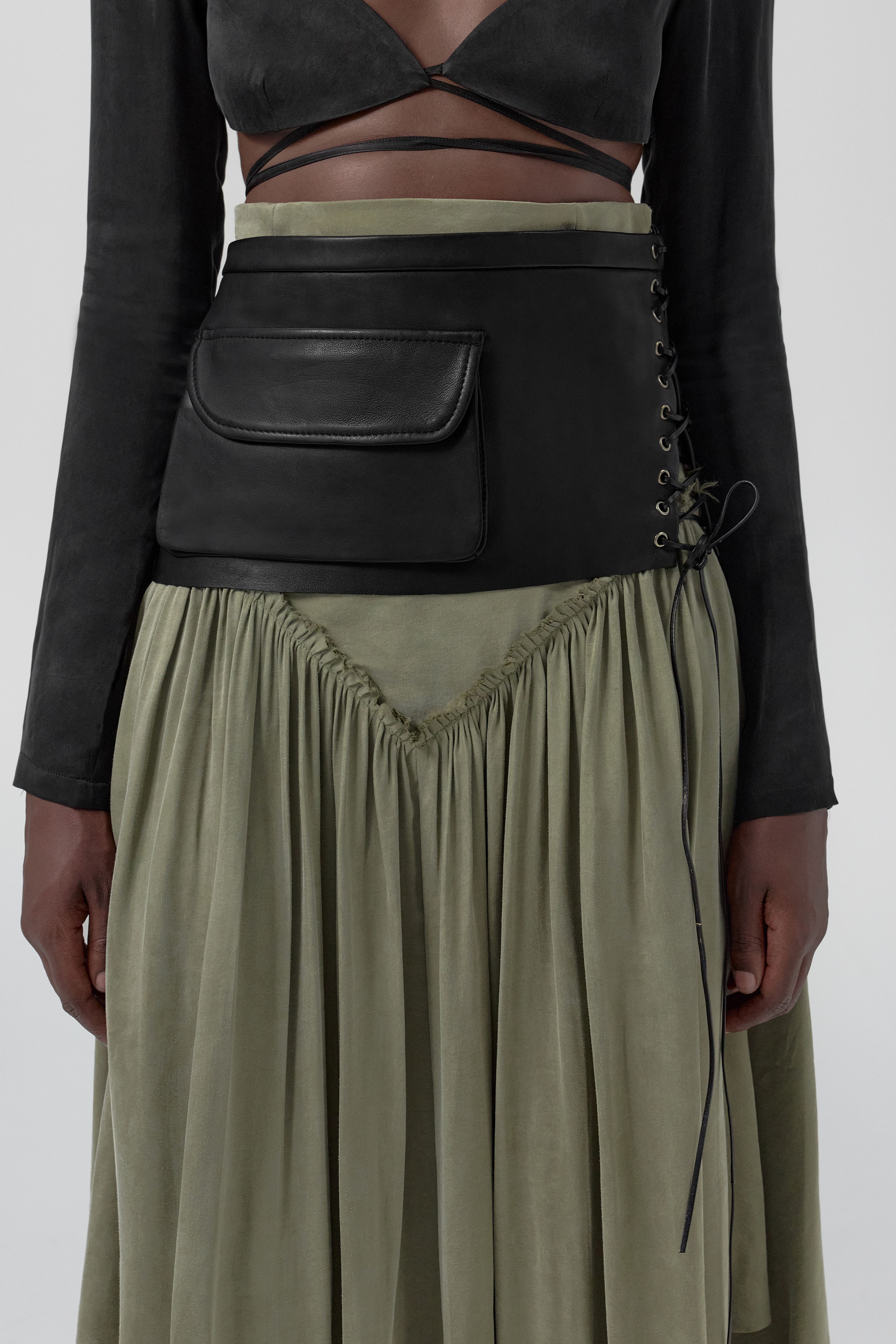 Thate Black Leather Pocket Lace Belt | Miista | Designed & Handmade in Europe