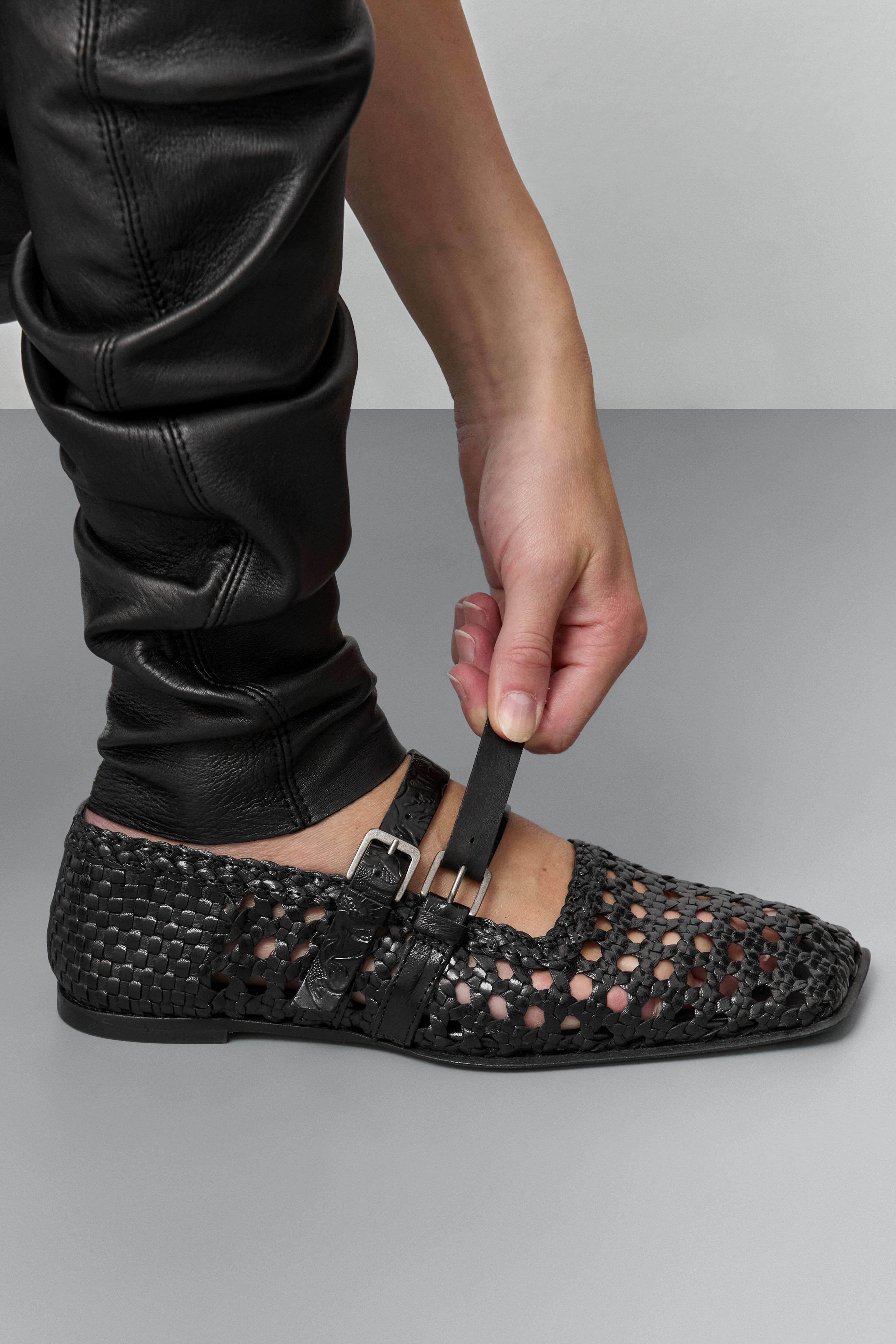 Kiran Black Woven Leather Strappy Ballerinas | Miista | Designed & Handmade in Europe