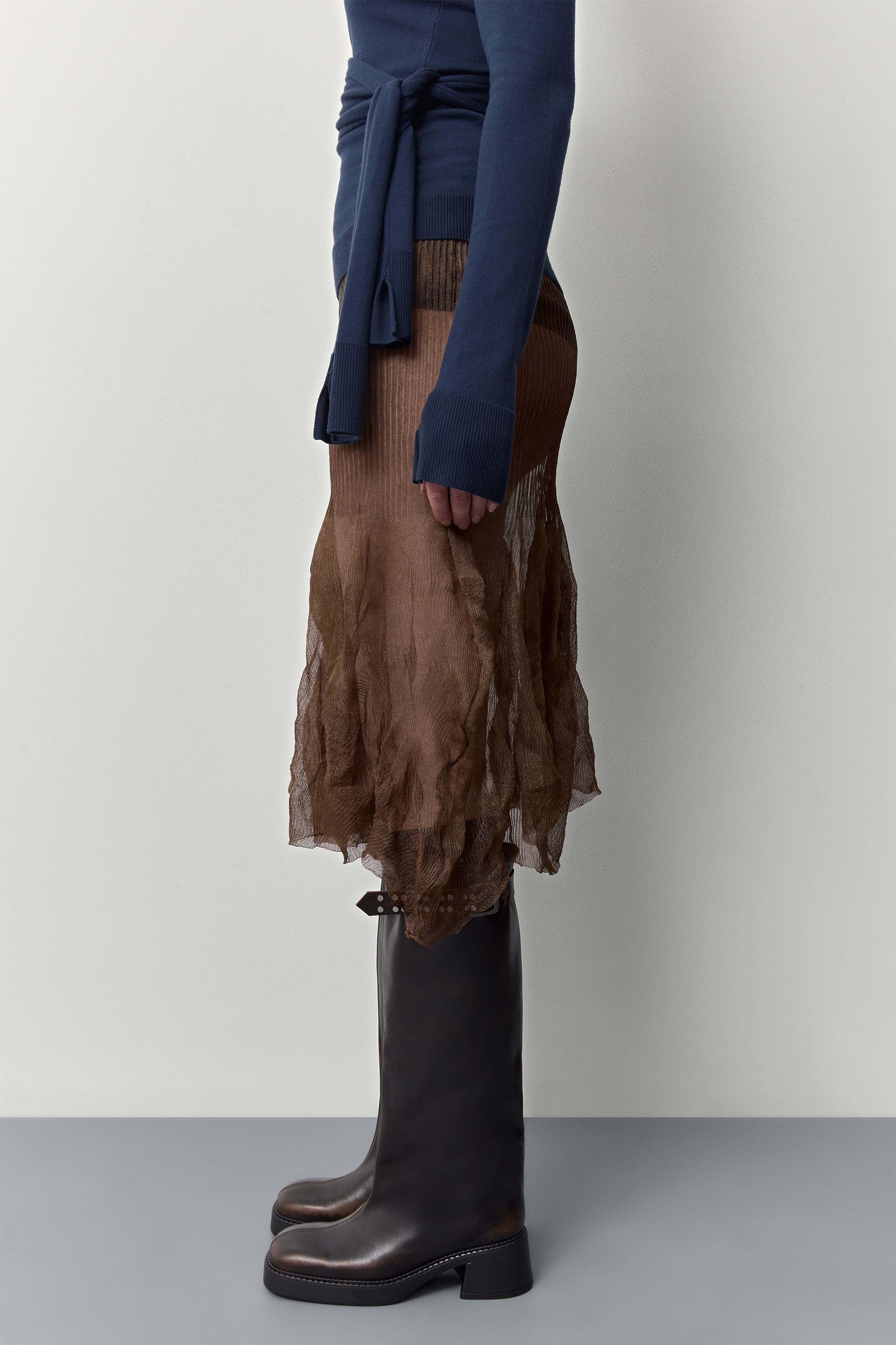 Syra Dark Brown Midi Knitted Skirt | Miista | Designed & Handmade in Europe