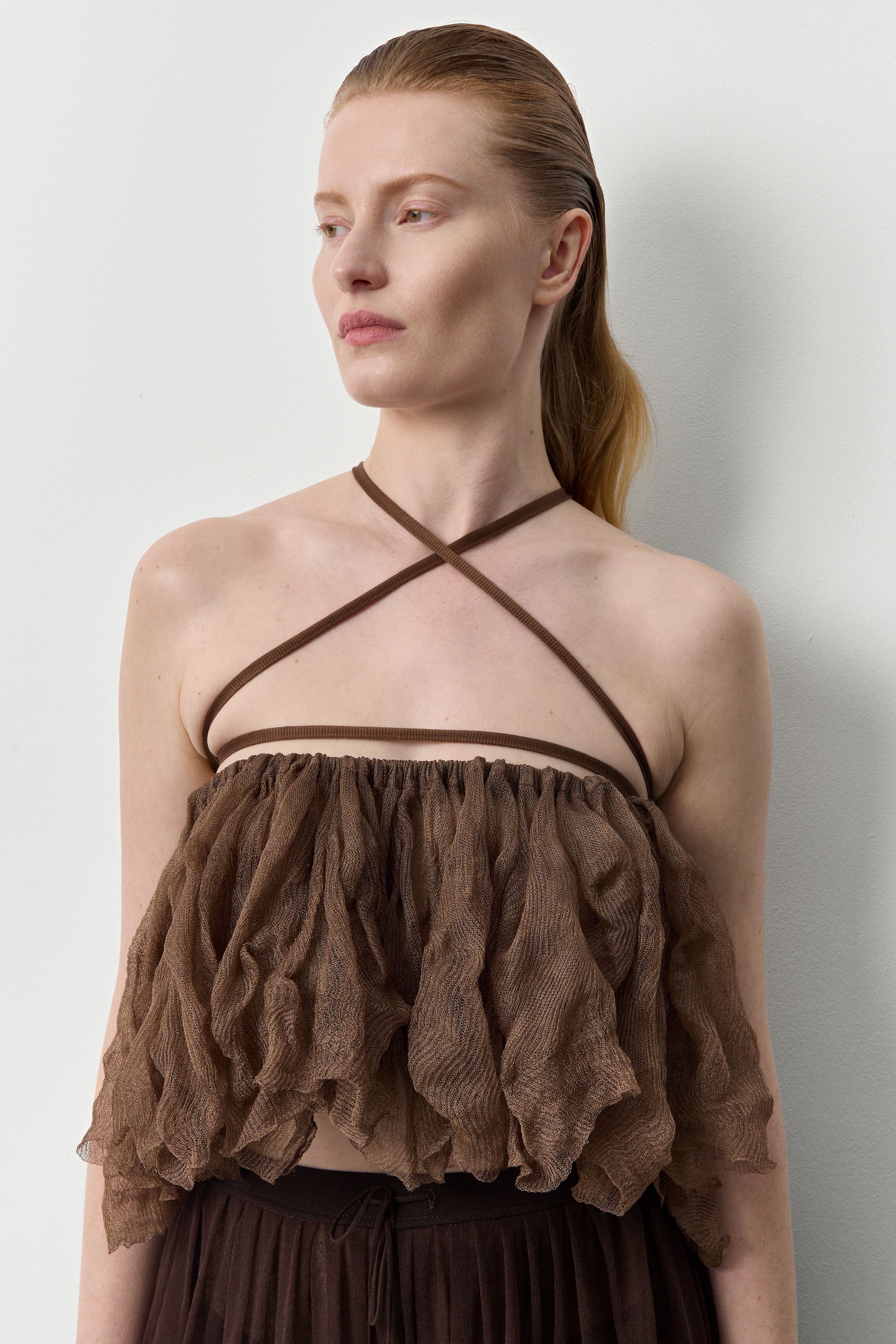 Vee Dark Brown Knitted Ruffle | Miista | Designed & Handmade in Europe