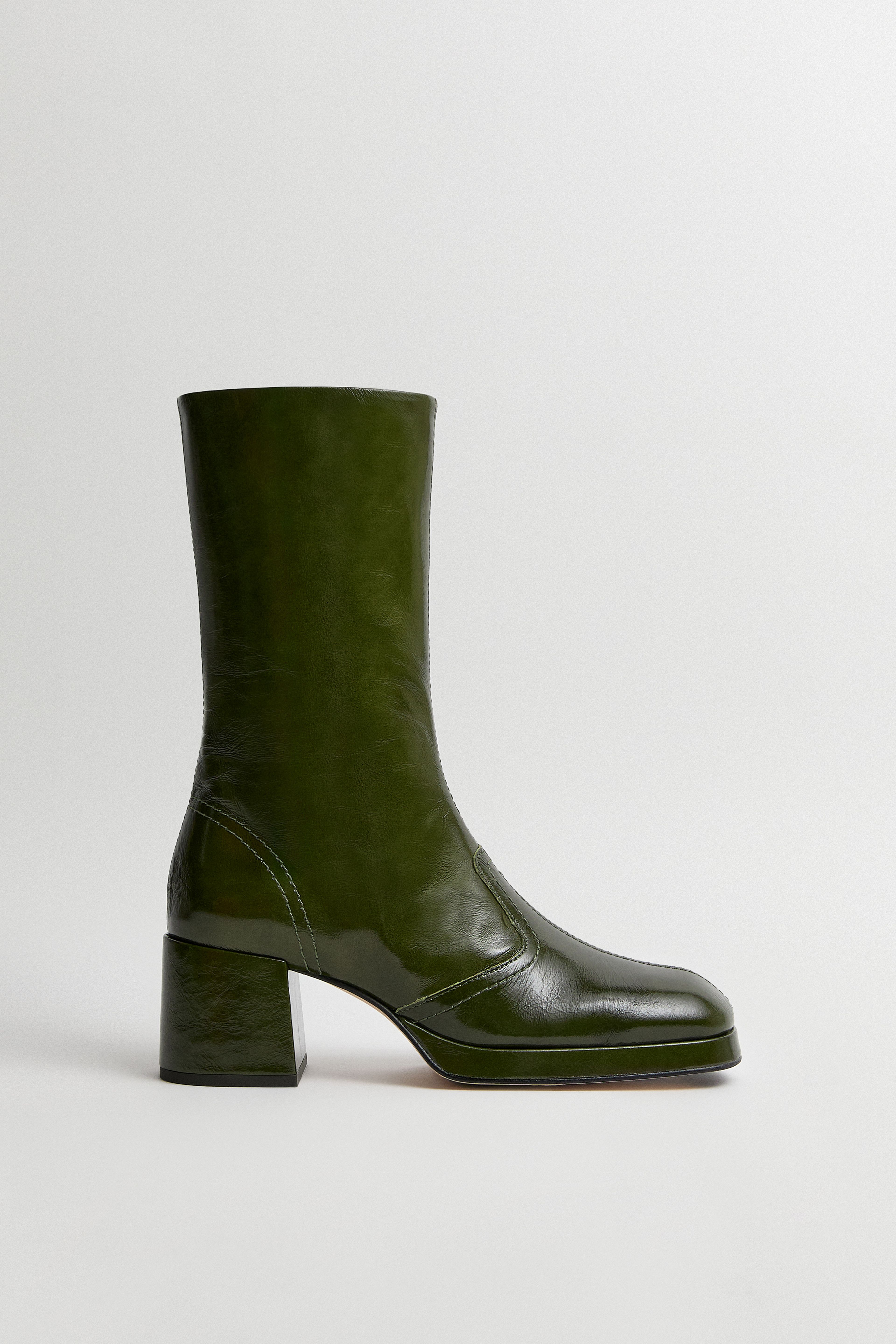 Cass Boots Dark Khaki Crinkle Leather | Miista | Designed & Handmade in Europe