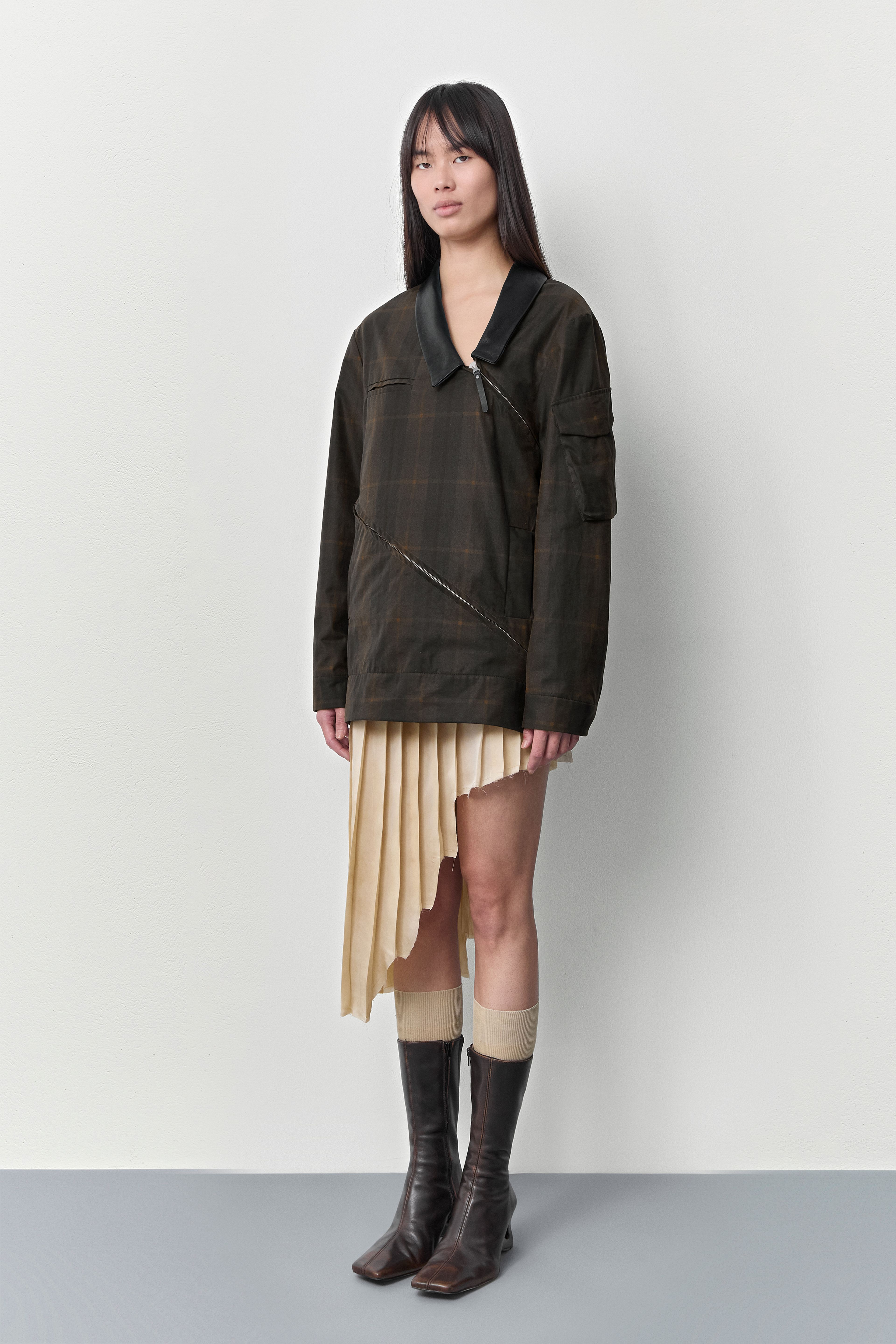 Marla Brown Checked Detachable Jacket | Miista | Designed & Handmade in Europe