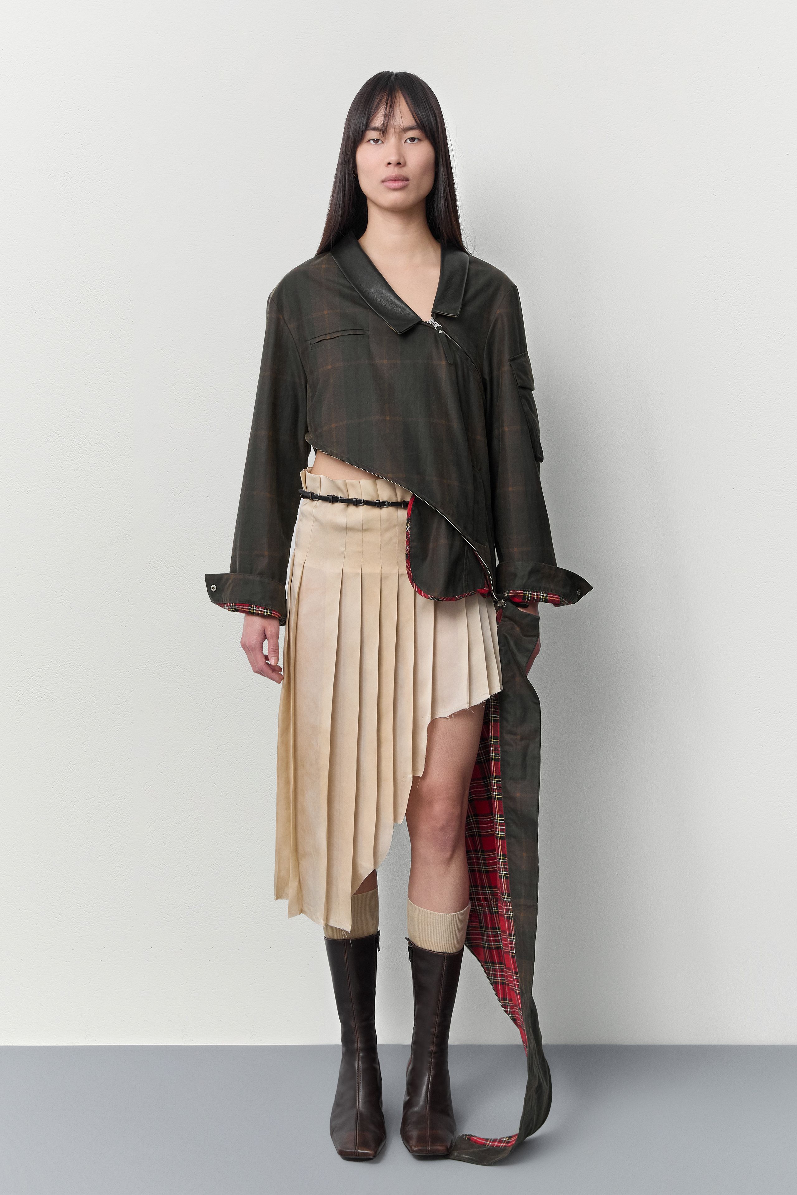 Marla Brown Checked Detachable Jacket | Miista | Designed & Handmade in Europe