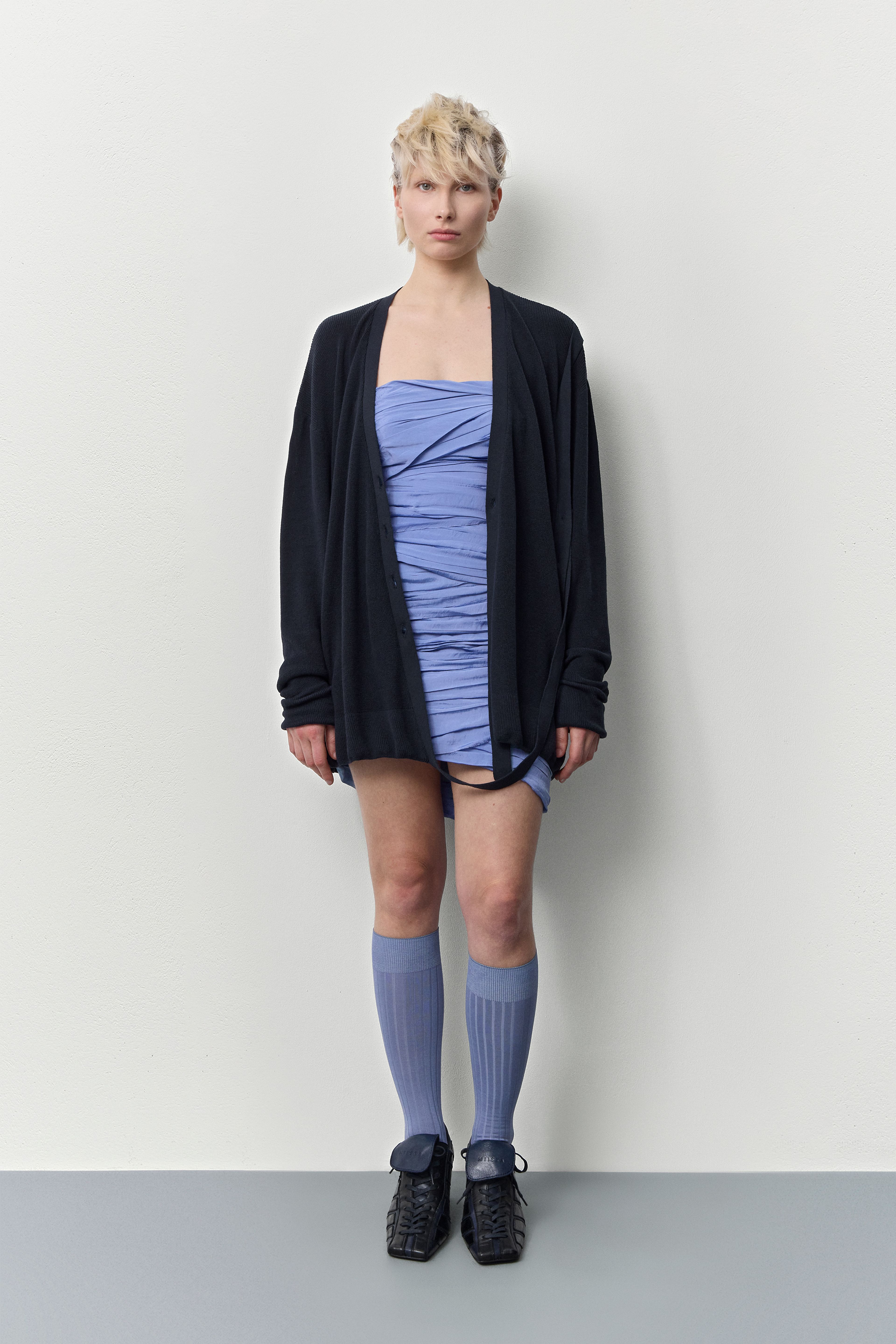 Sibileh Asymmetric Navy Knit Cardigan | Miista | Designed & Handmade in Europe