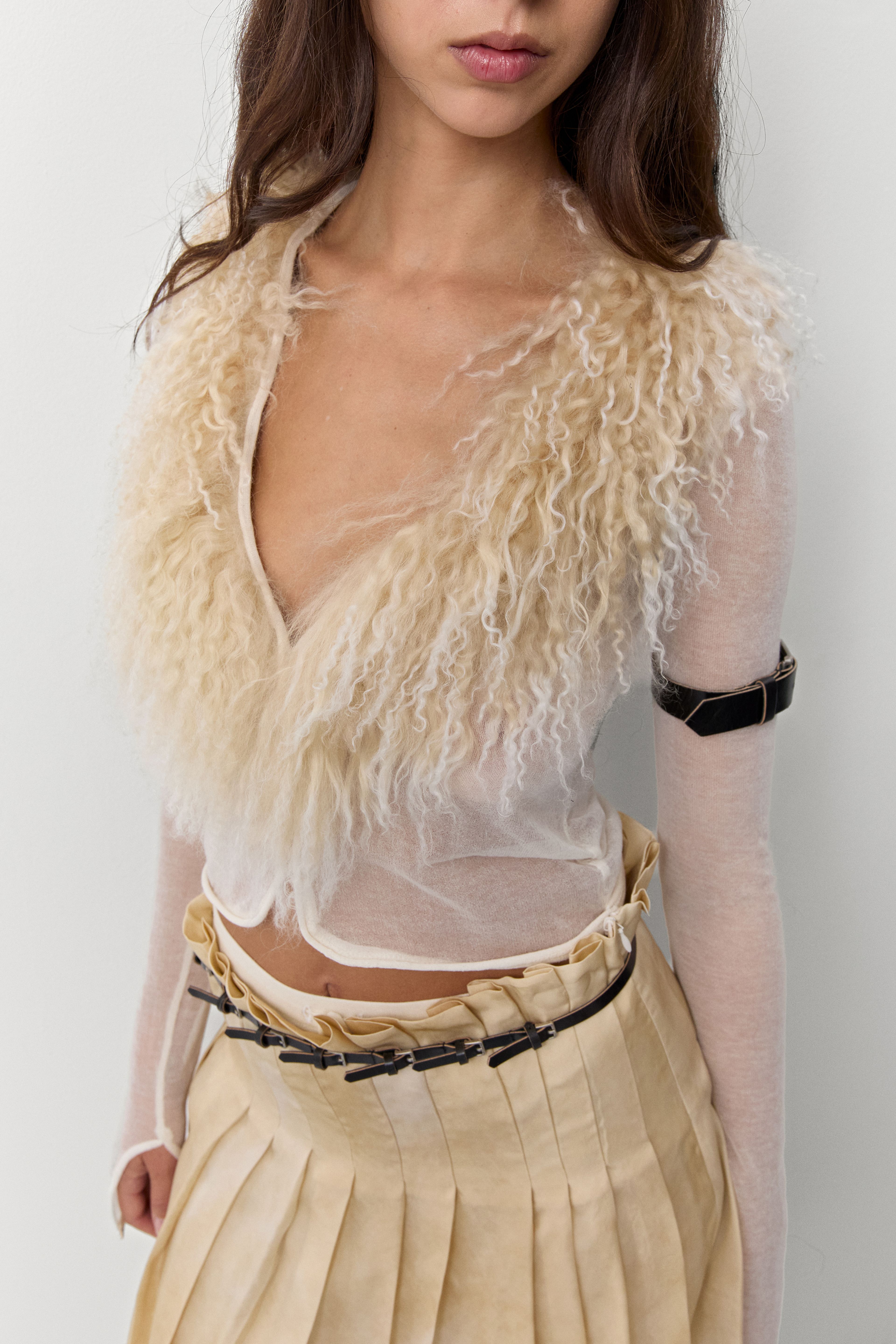 Ripley Ecru Fuzzy Collar Mini Knit Jacket | Miista | Designed & Handmade in Europe
