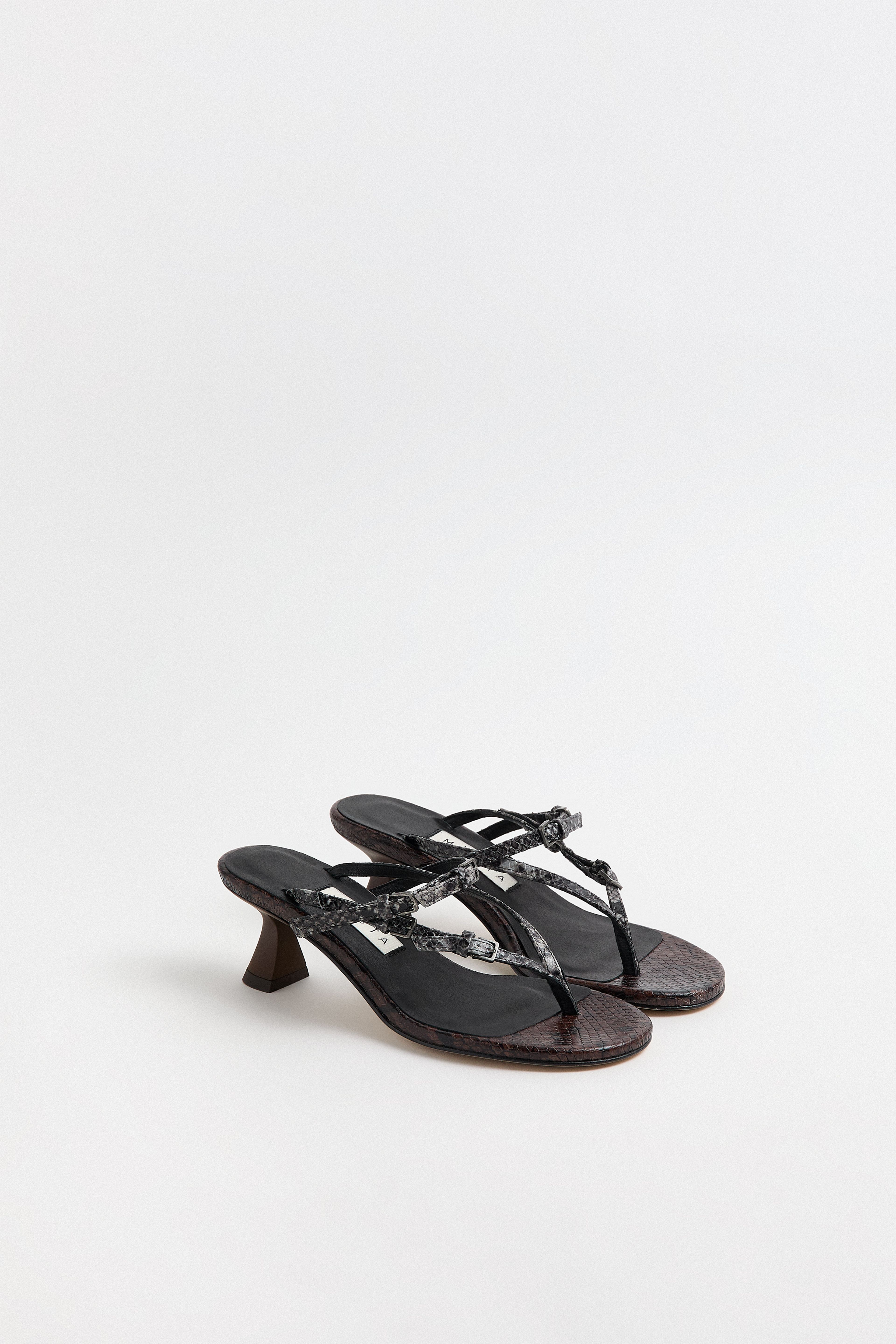 Abisai Brown and Grey Snake Mini Buckled Sandals | Miista | Designed & Handmade in Europe