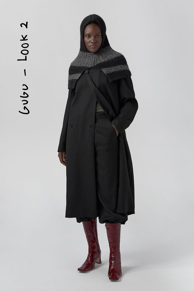 Orlan Coat - Black Pinstripe Viscose | Miista | Designed & Handmade in Europe