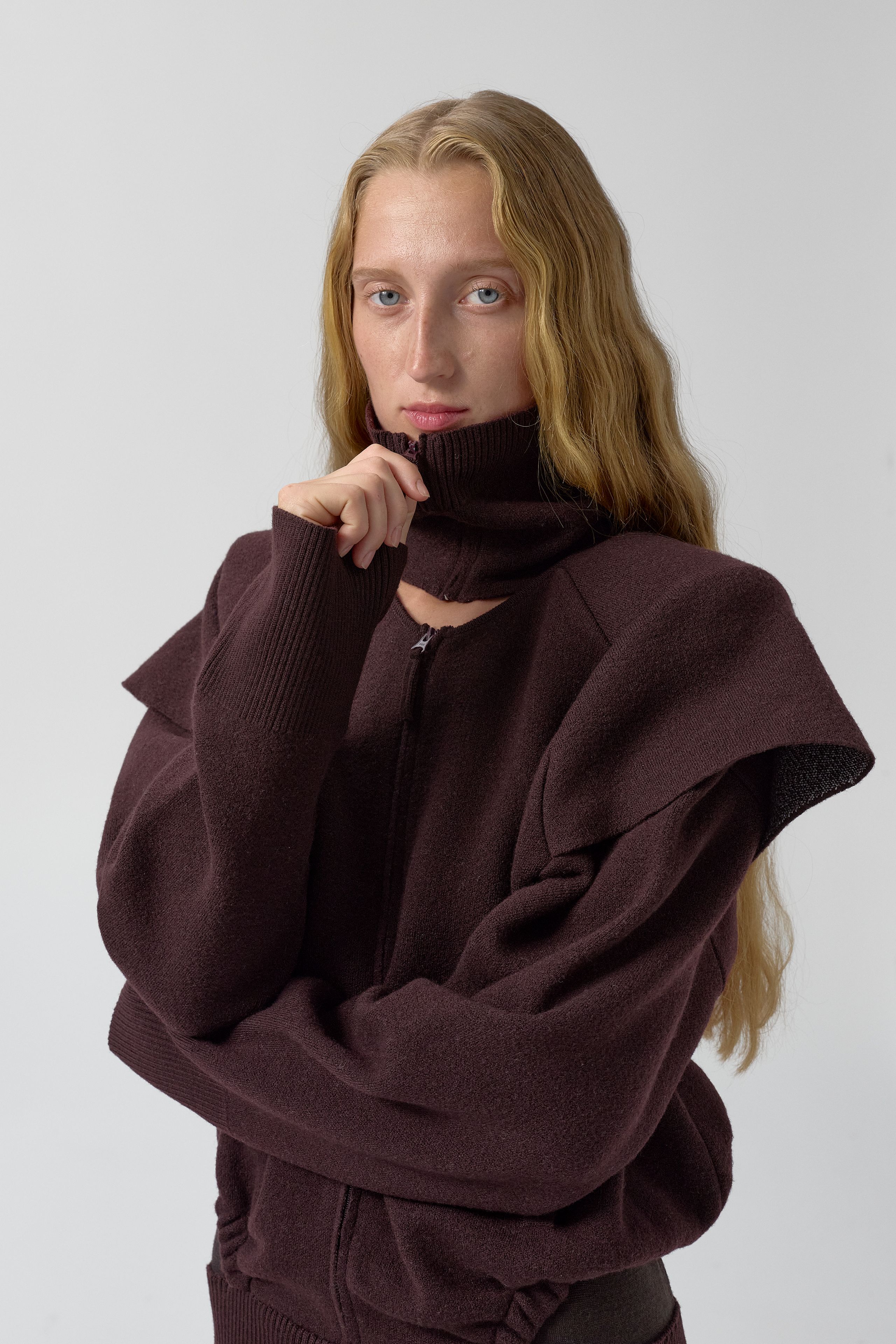 Agnes Jacket - Burgundy Extra Fine Merino Knit | Miista | Designed & Handmade in Europe