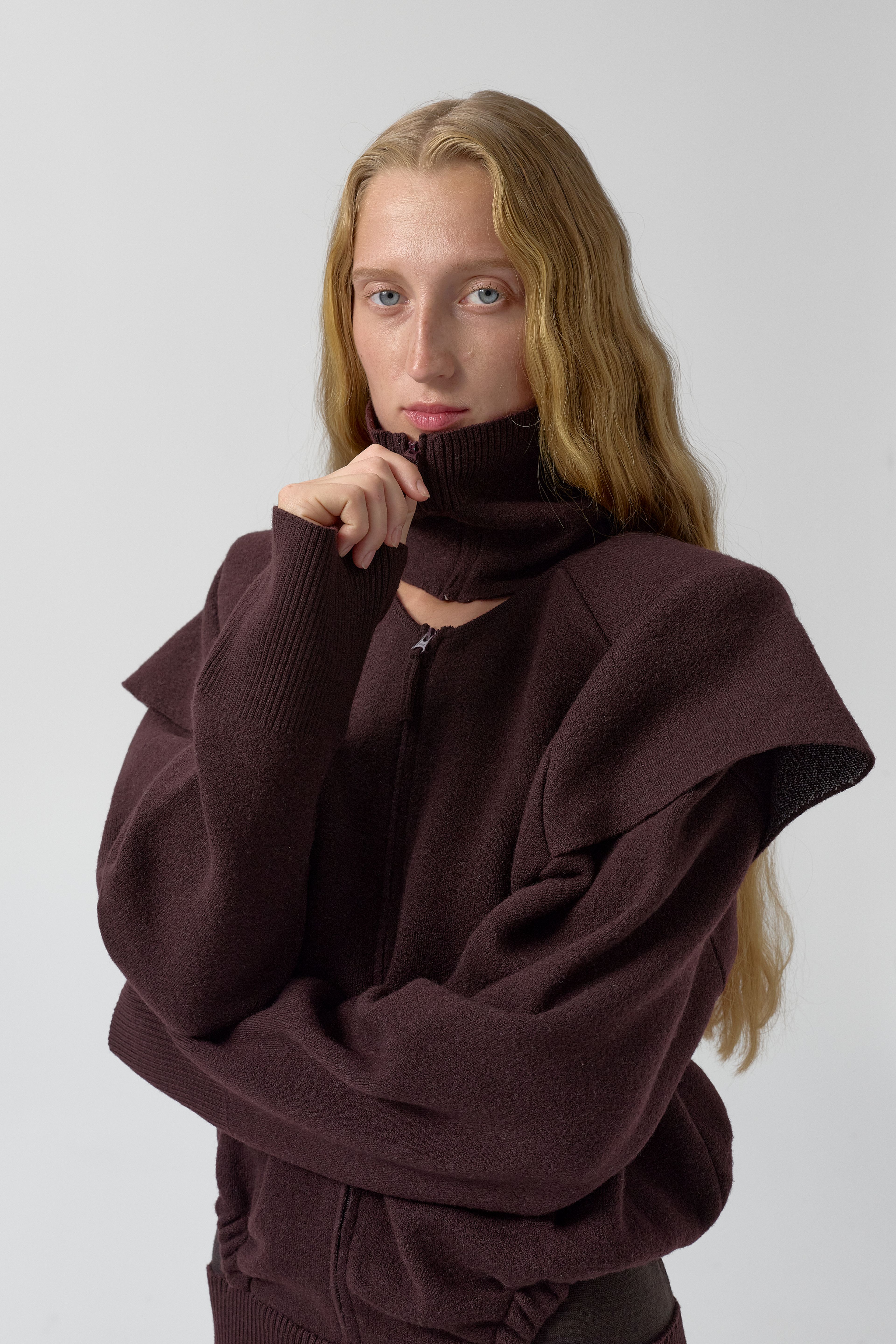 Agnes Jacket - Burgundy Extra Fine Merino Knit | Miista | Designed & Handmade in Europe