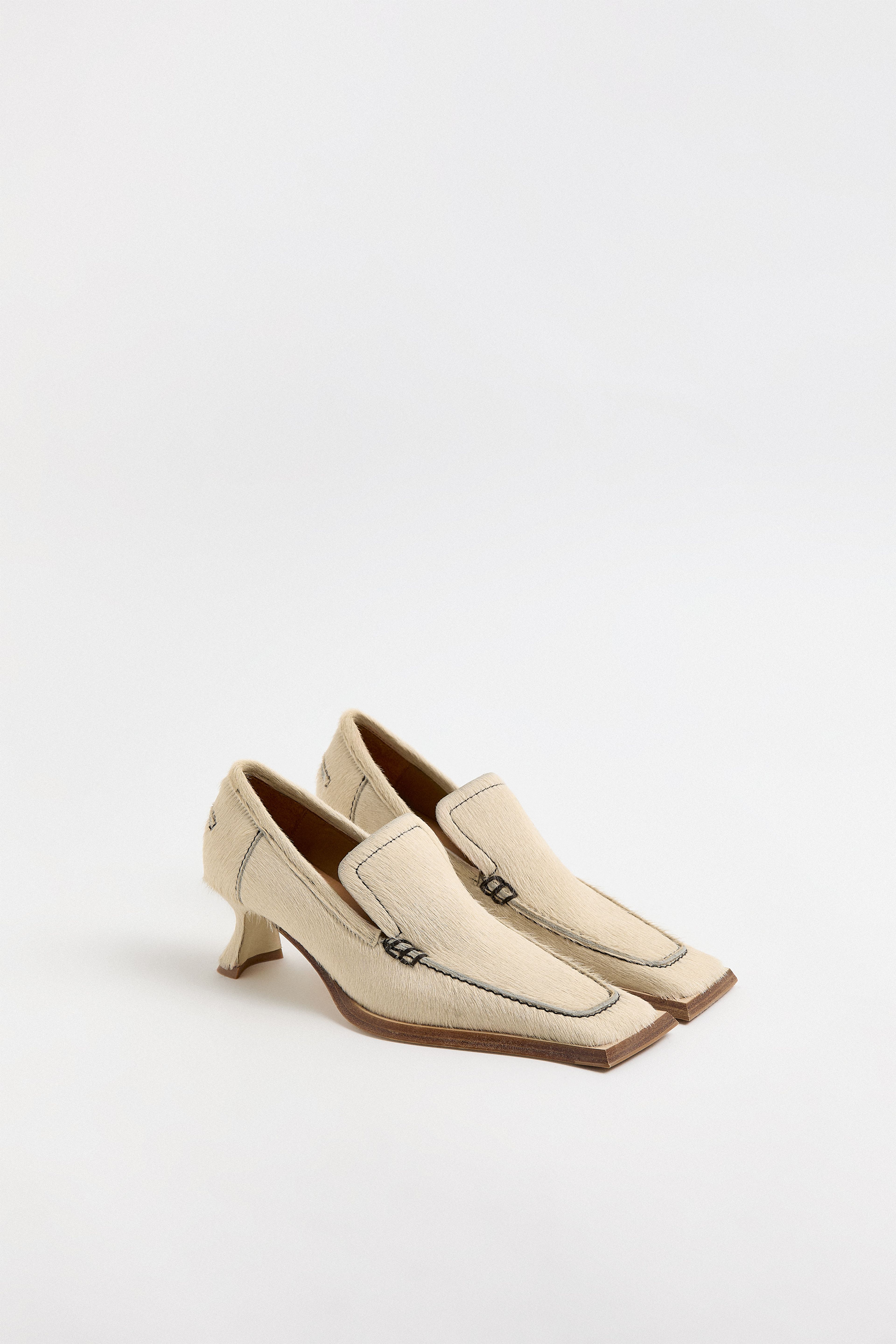 Rumica Ecru Pony Heeled Loafers | Miista | Designed & Handmade in Europe