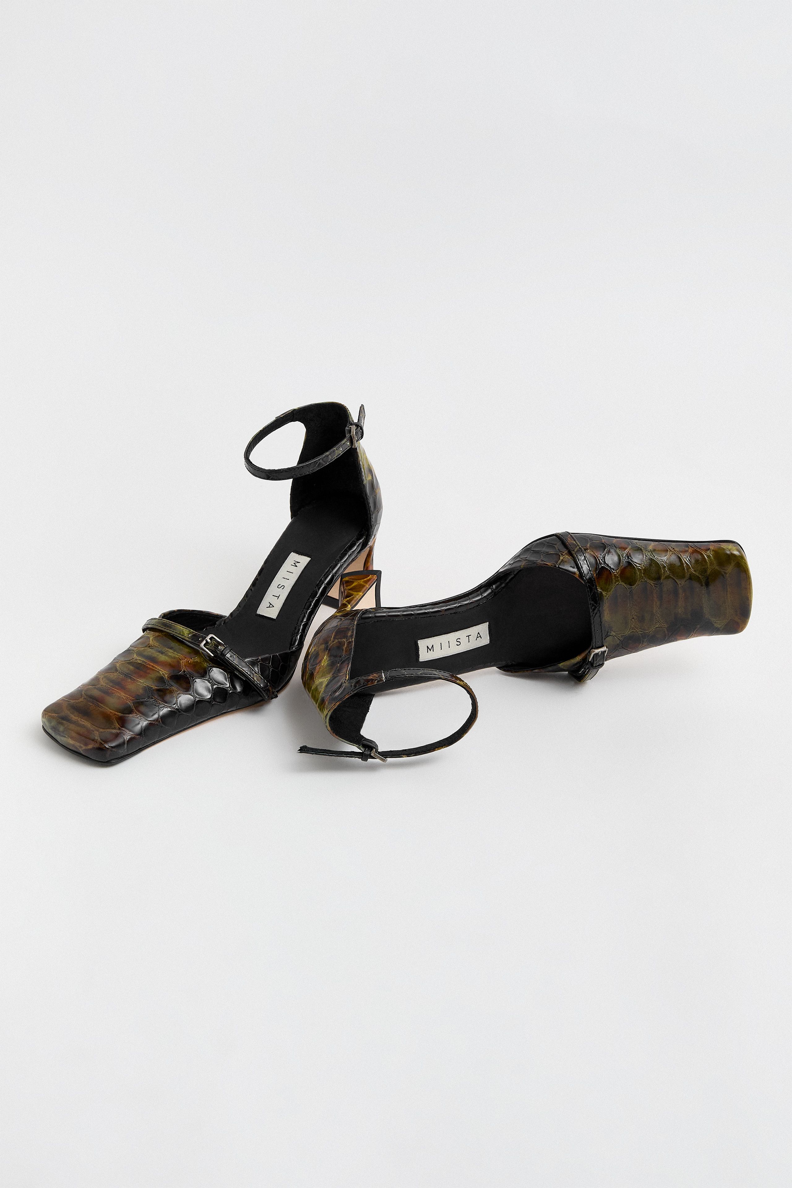 Agna Courts - Green Snake Embossed Leather | Miista
