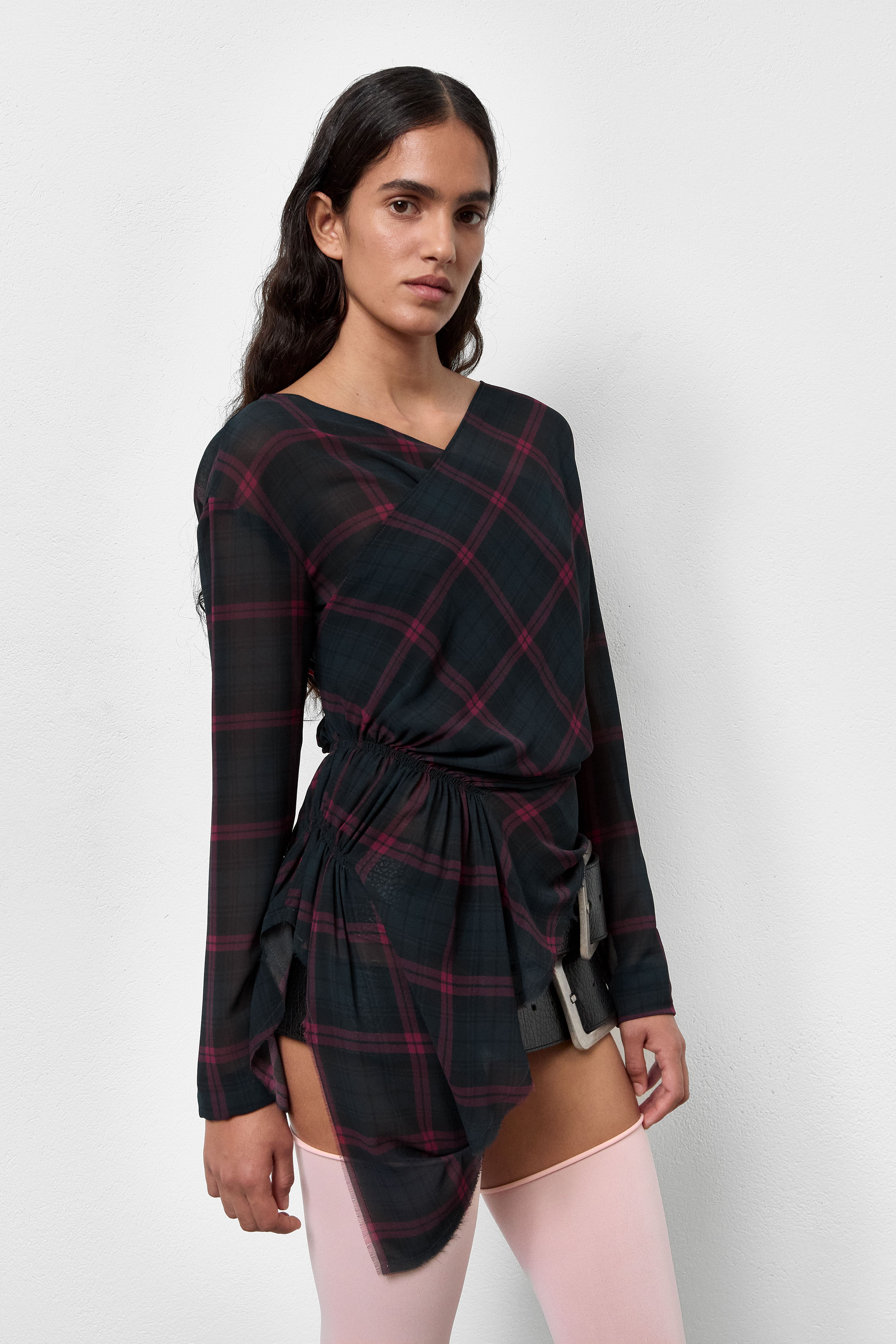 Leda Burgundy And Navy Checked Top | Miista | Designed & Handmade in Europe