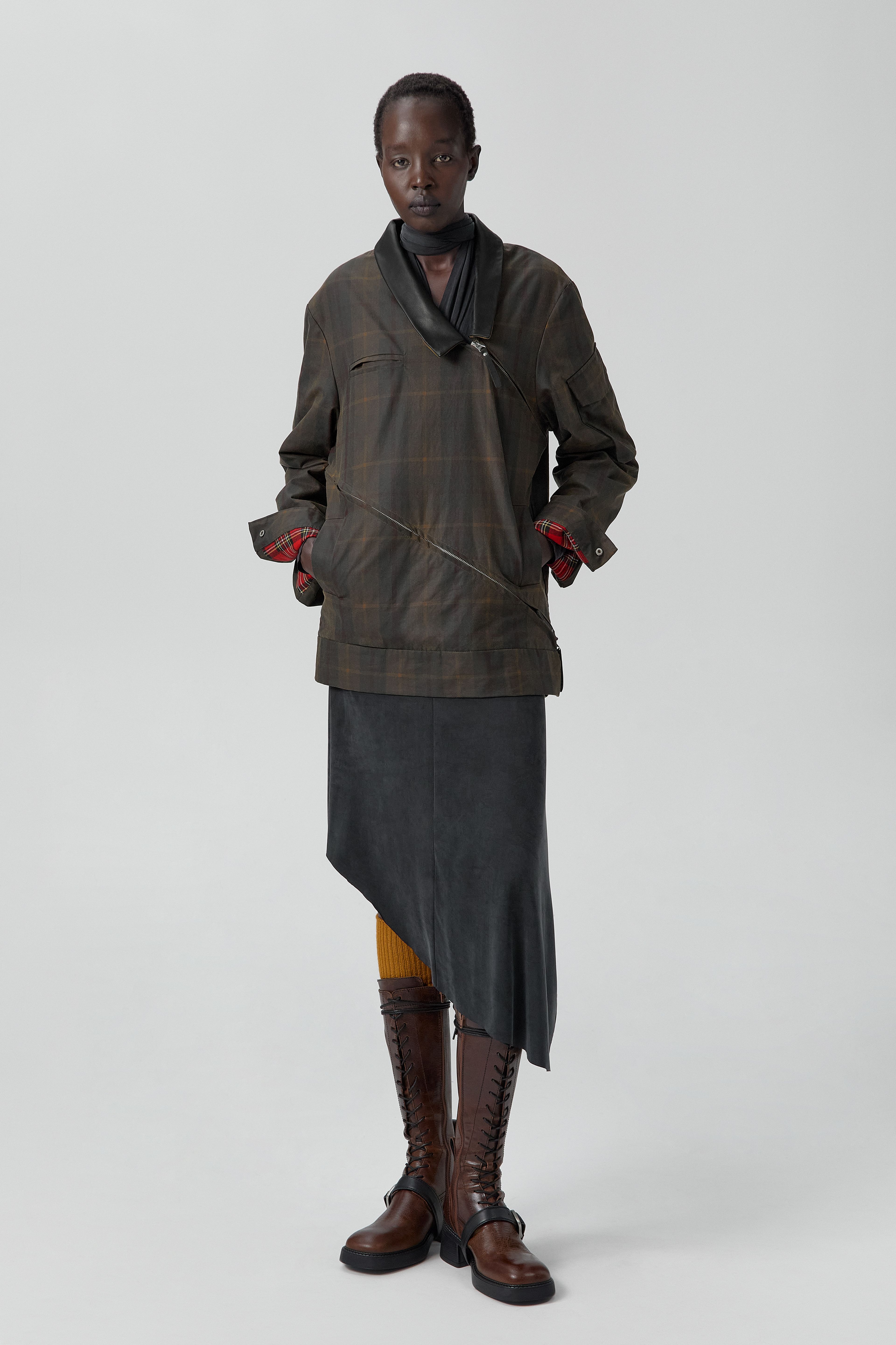 Marla Brown Checked Detachable Jacket | Miista | Designed & Handmade in Europe