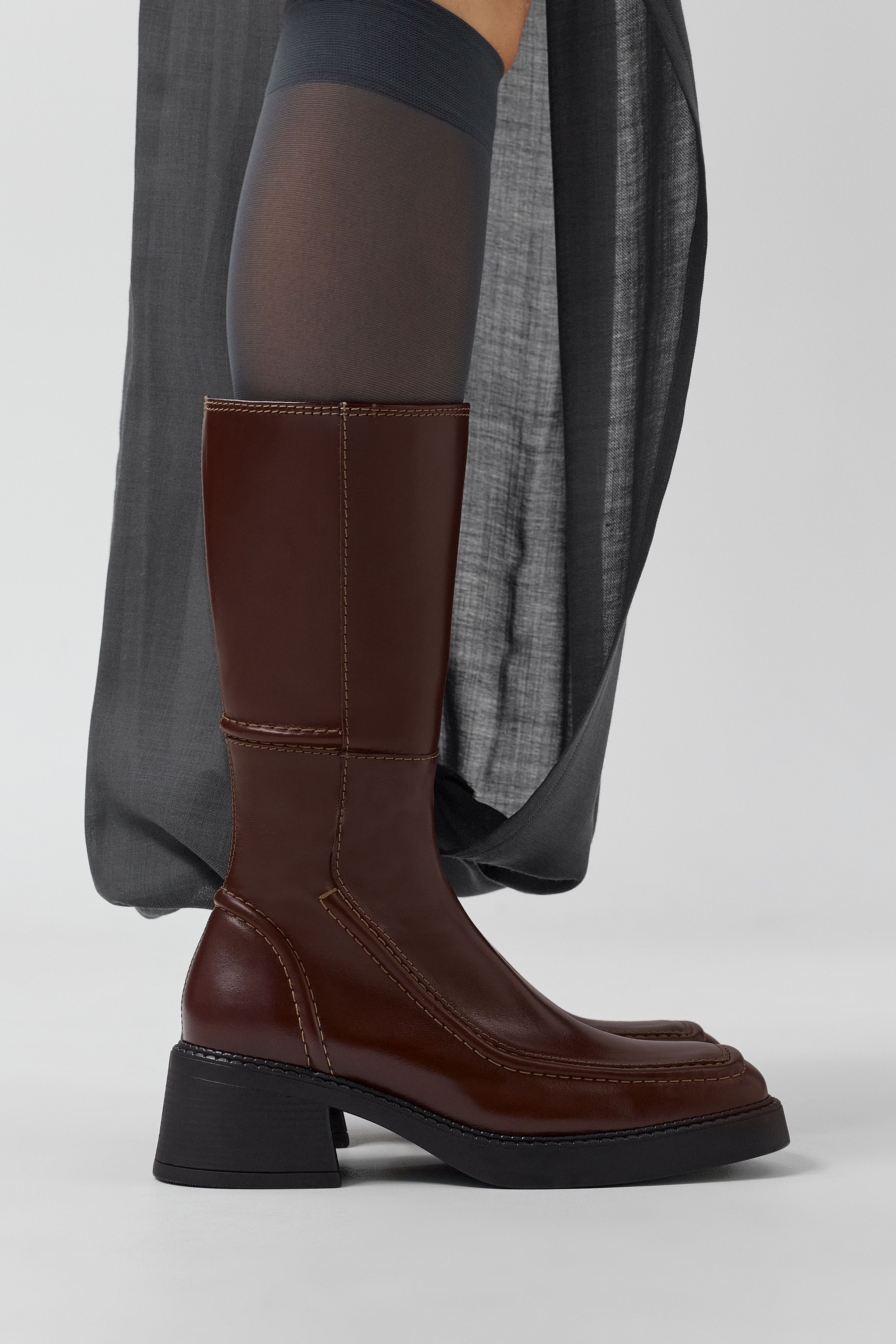Dagmara Boots - Brown Leather Cream Stitching | Miista | Designed & Handmade in Europe