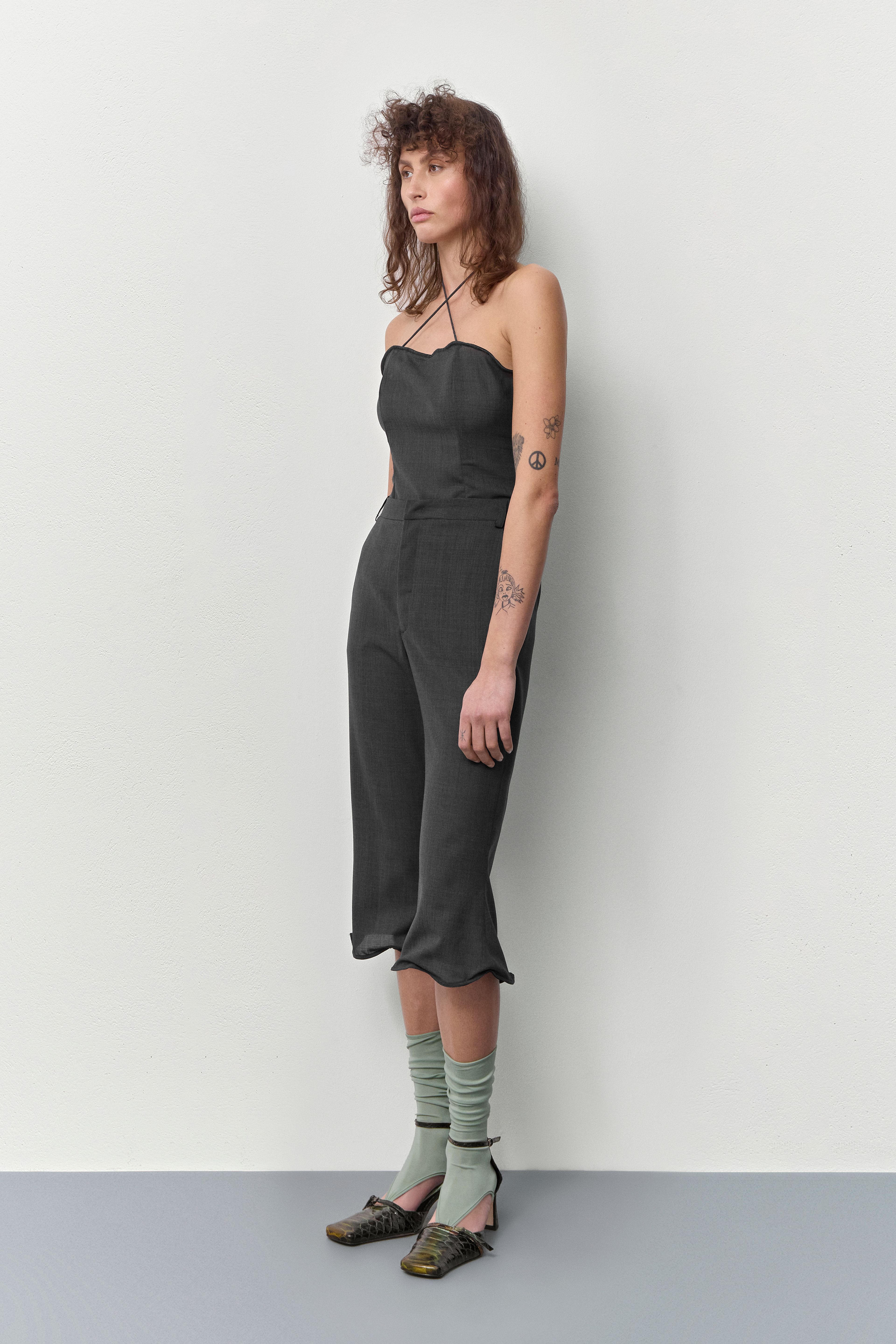 Exene Cement Grey Capri Trousers | Miista | Designed & Handmade in Europe