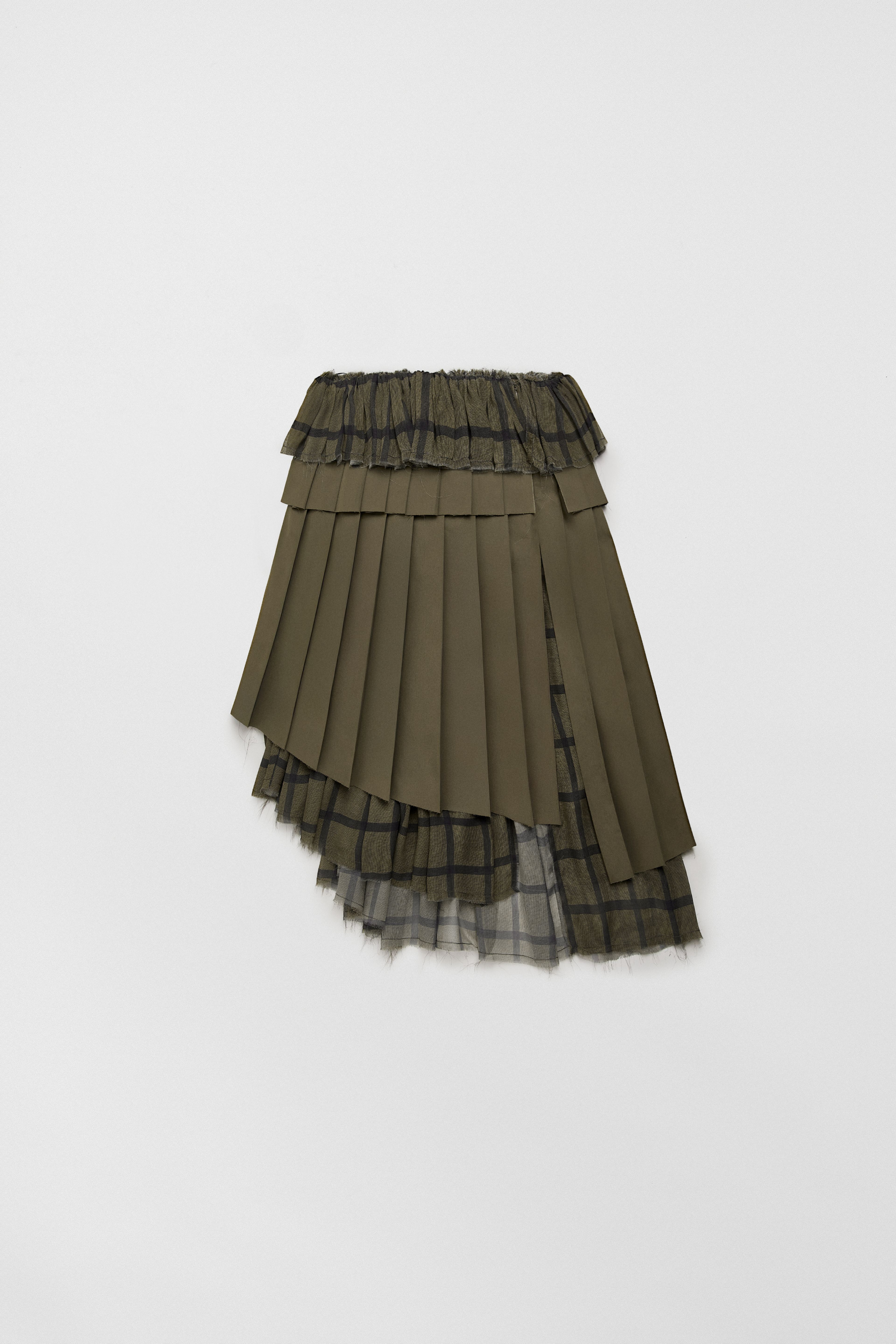 Magde Khaki Asymmetrical Ruffle Checkered Skirt | Miista | Designed & Handmade in Europe